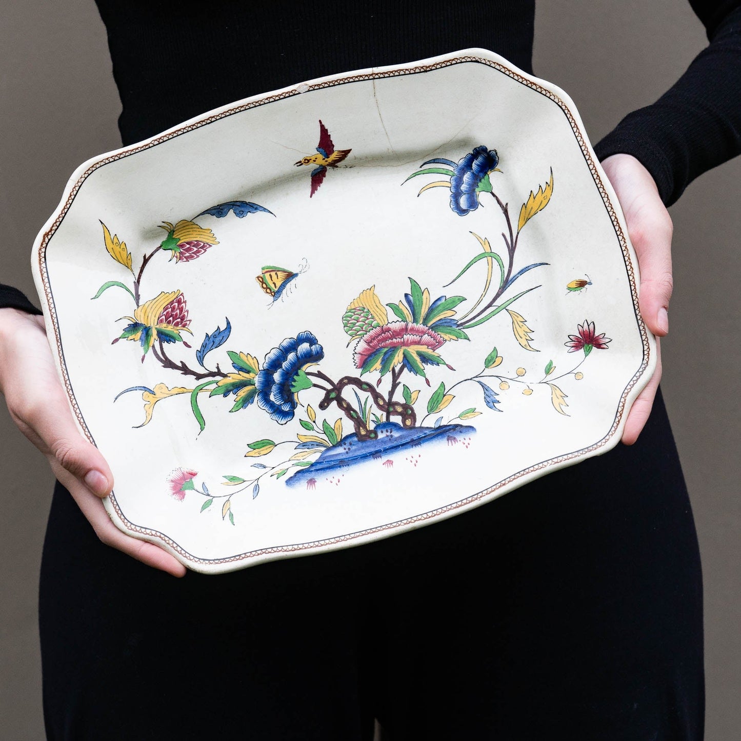 19th Century French Terre de Fer Serving Plate - Rouen - Sarreguemines - c1880s - The Vintage Tales
