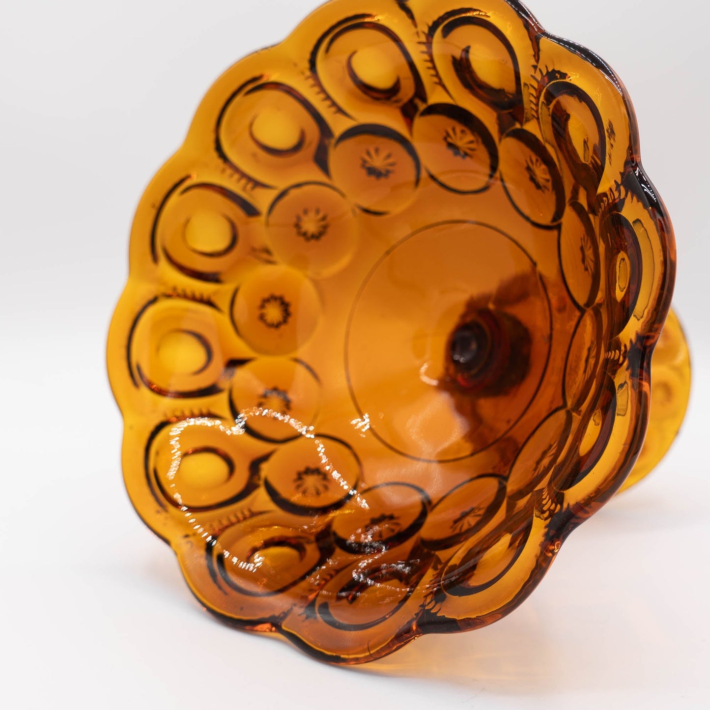 Amber Glass Moon & Stars Pedestal Bowl - LE Smith - c1960s - Pedestal Bowl - The Vintage Tales