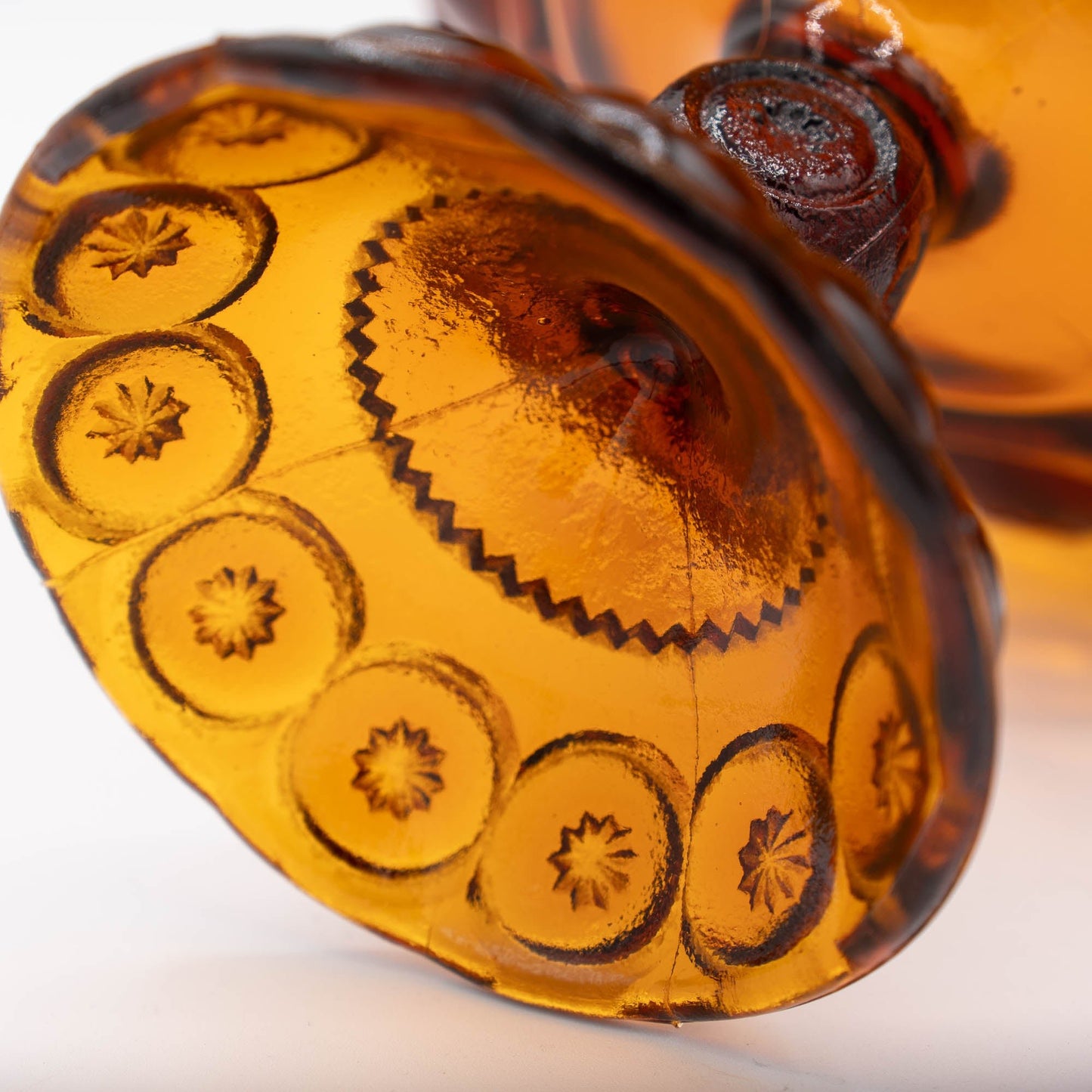 Amber Glass Moon & Stars Pedestal Bowl - LE Smith - c1960s - Pedestal Bowl - The Vintage Tales