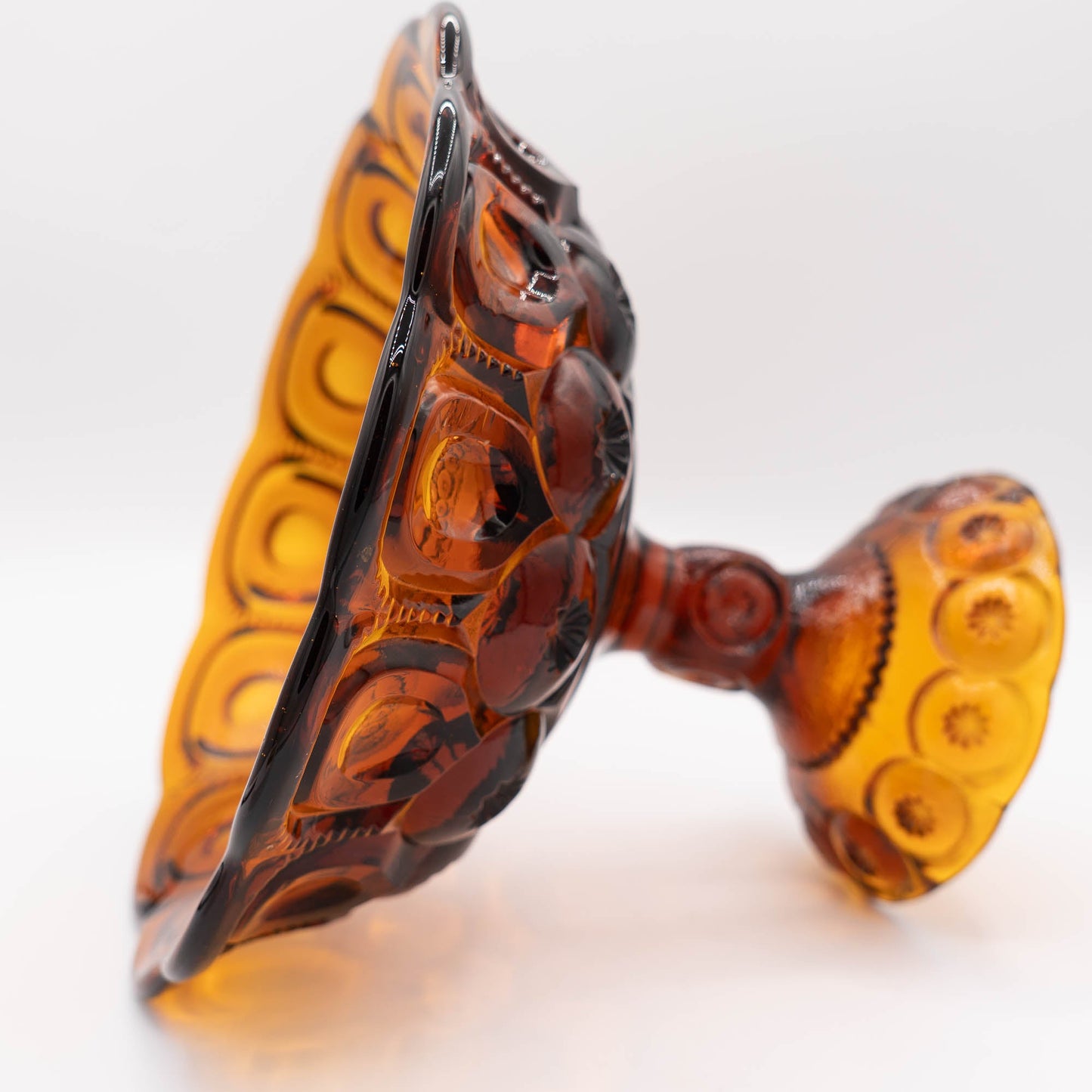 Amber Glass Moon & Stars Pedestal Bowl - LE Smith - c1960s - Pedestal Bowl - The Vintage Tales