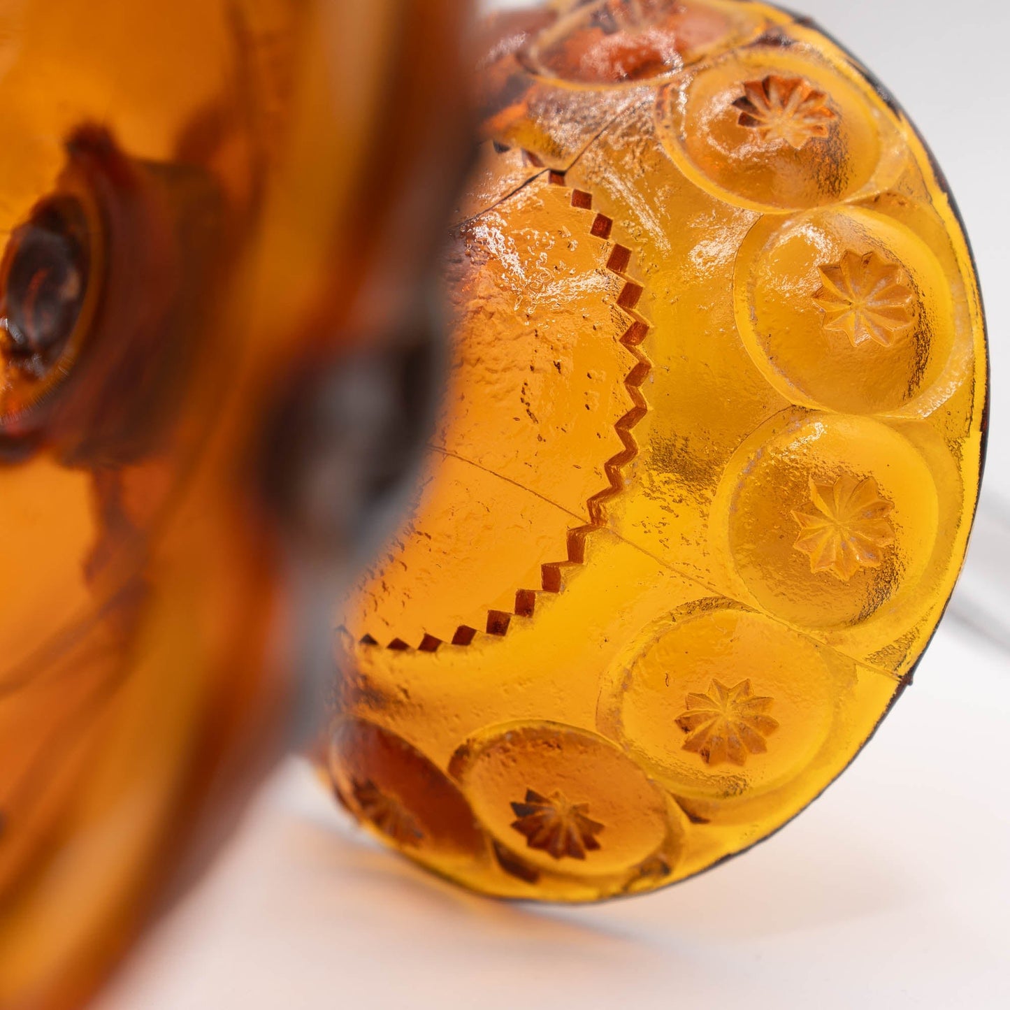 Amber Glass Moon & Stars Pedestal Bowl - LE Smith - c1960s - Pedestal Bowl - The Vintage Tales