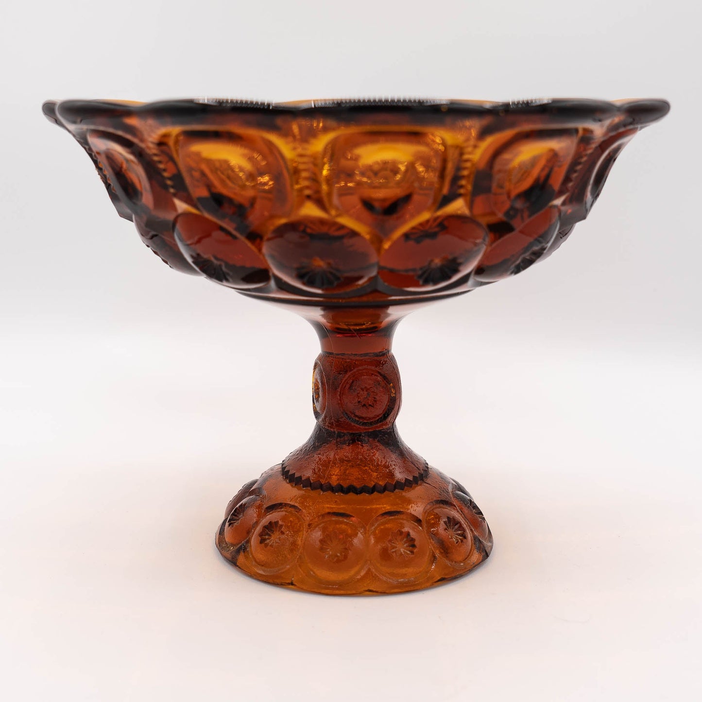 Amber Glass Moon & Stars Pedestal Bowl - LE Smith - c1960s - Pedestal Bowl - The Vintage Tales