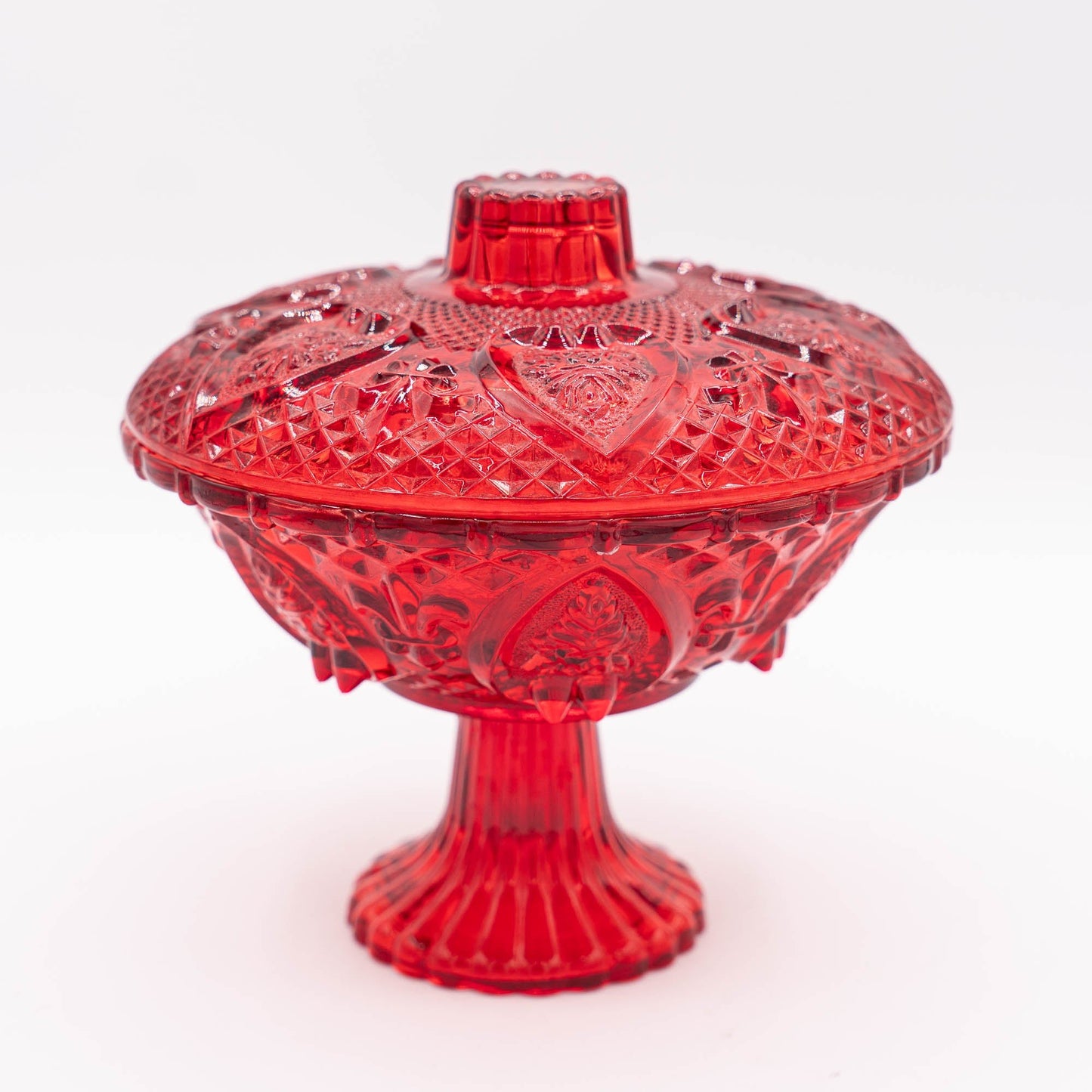 Amberina Footed Glass Bowl with Lid - likely Imperial Glass - 1960s - The Vintage Tales