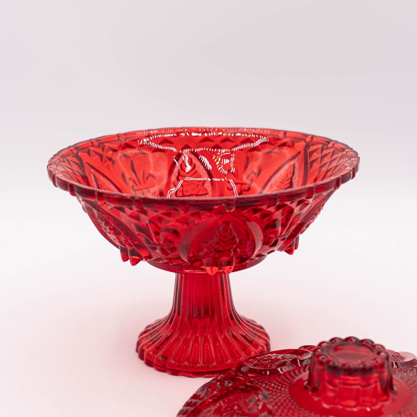 Amberina Footed Glass Bowl with Lid - likely Imperial Glass - 1960s - The Vintage Tales