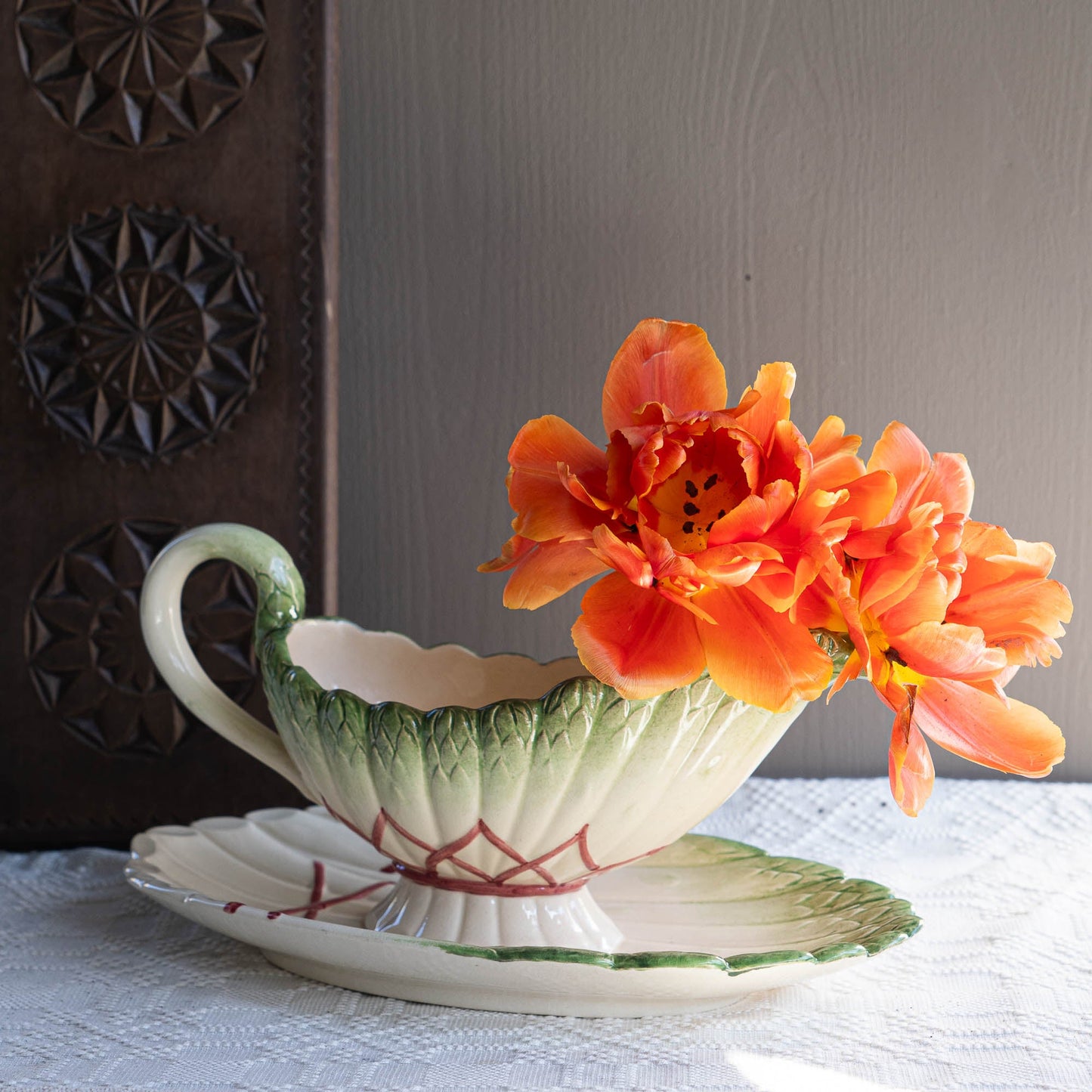 Antique Asparagus Gravy Boat - Sarreguemines - 1870s - The Vintage Tales