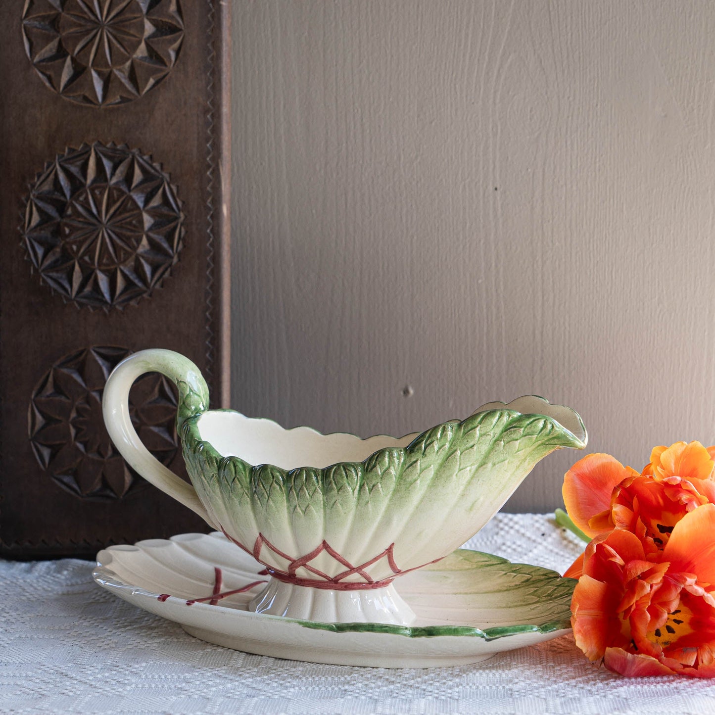 Antique Asparagus Gravy Boat - Sarreguemines - 1870s - The Vintage Tales
