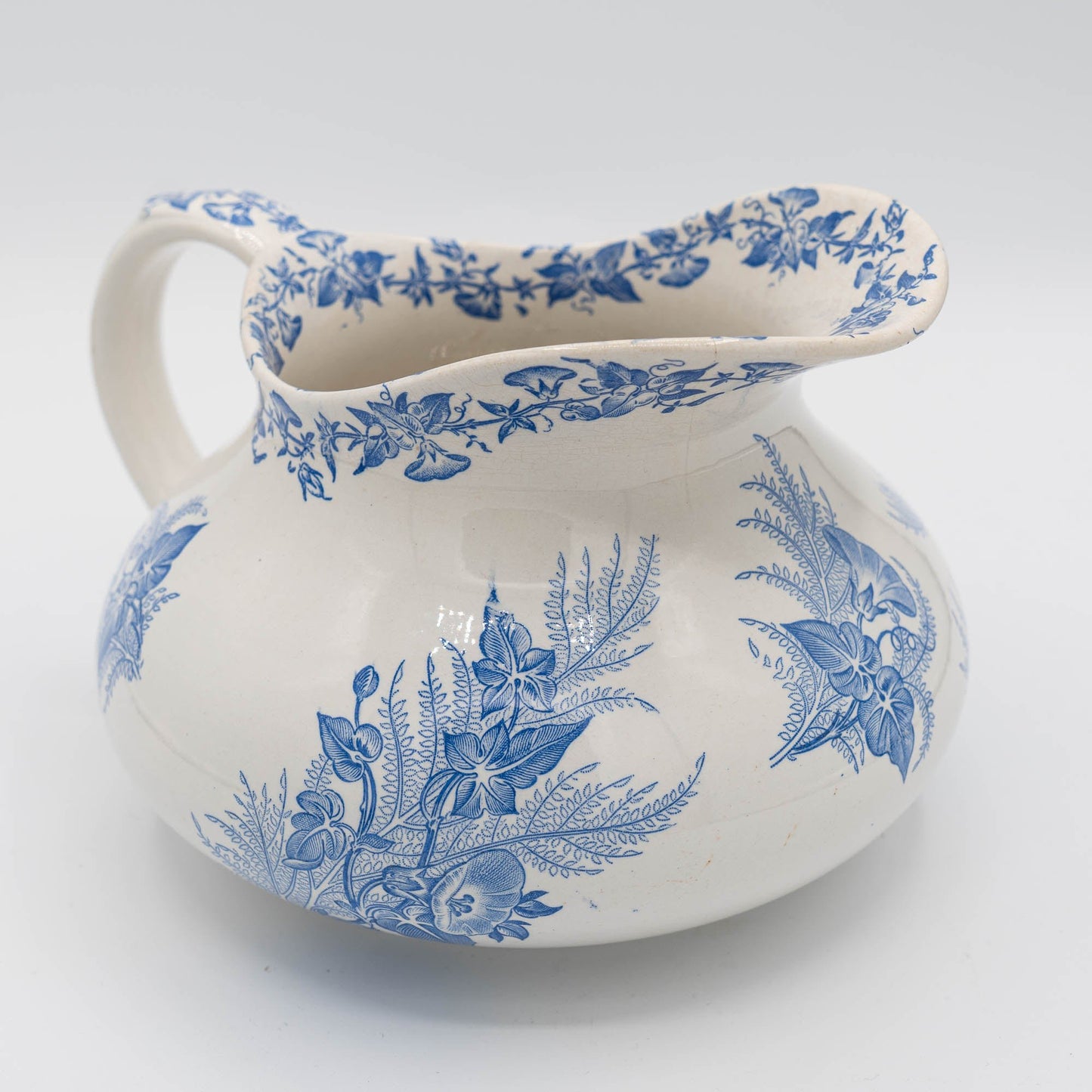 Antique French Blue Jug - "Liseron" - FF Pexonne - 1890s - The Vintage Tales