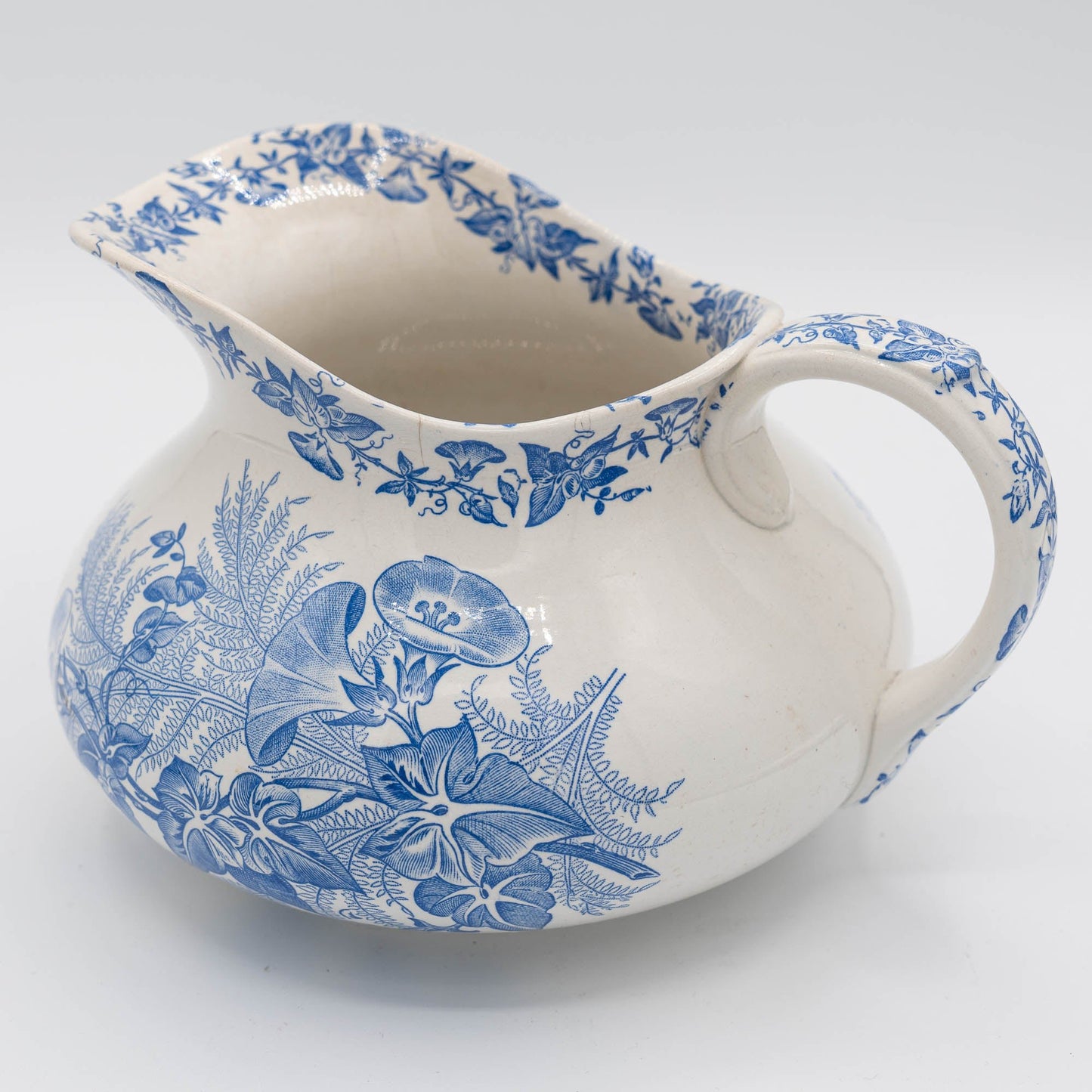 Antique French Blue Jug - "Liseron" - FF Pexonne - 1890s - The Vintage Tales
