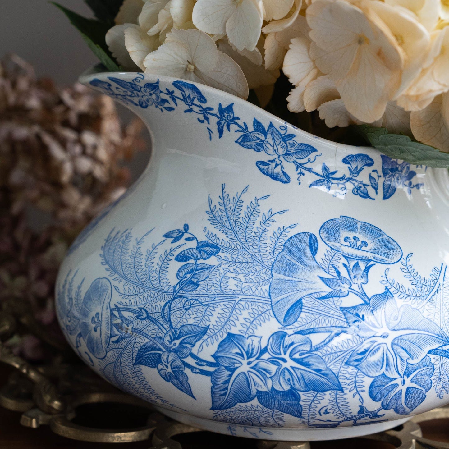Antique French Blue Jug - "Liseron" - FF Pexonne - 1890s - The Vintage Tales