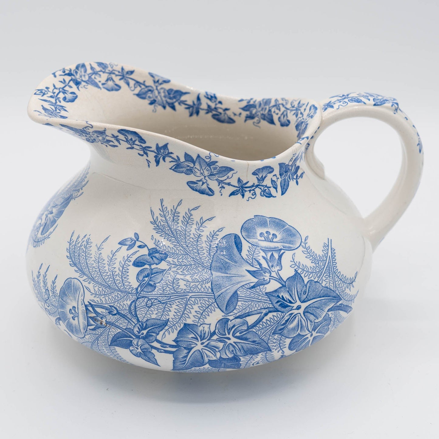 Antique French Blue Jug - "Liseron" - FF Pexonne - 1890s - The Vintage Tales
