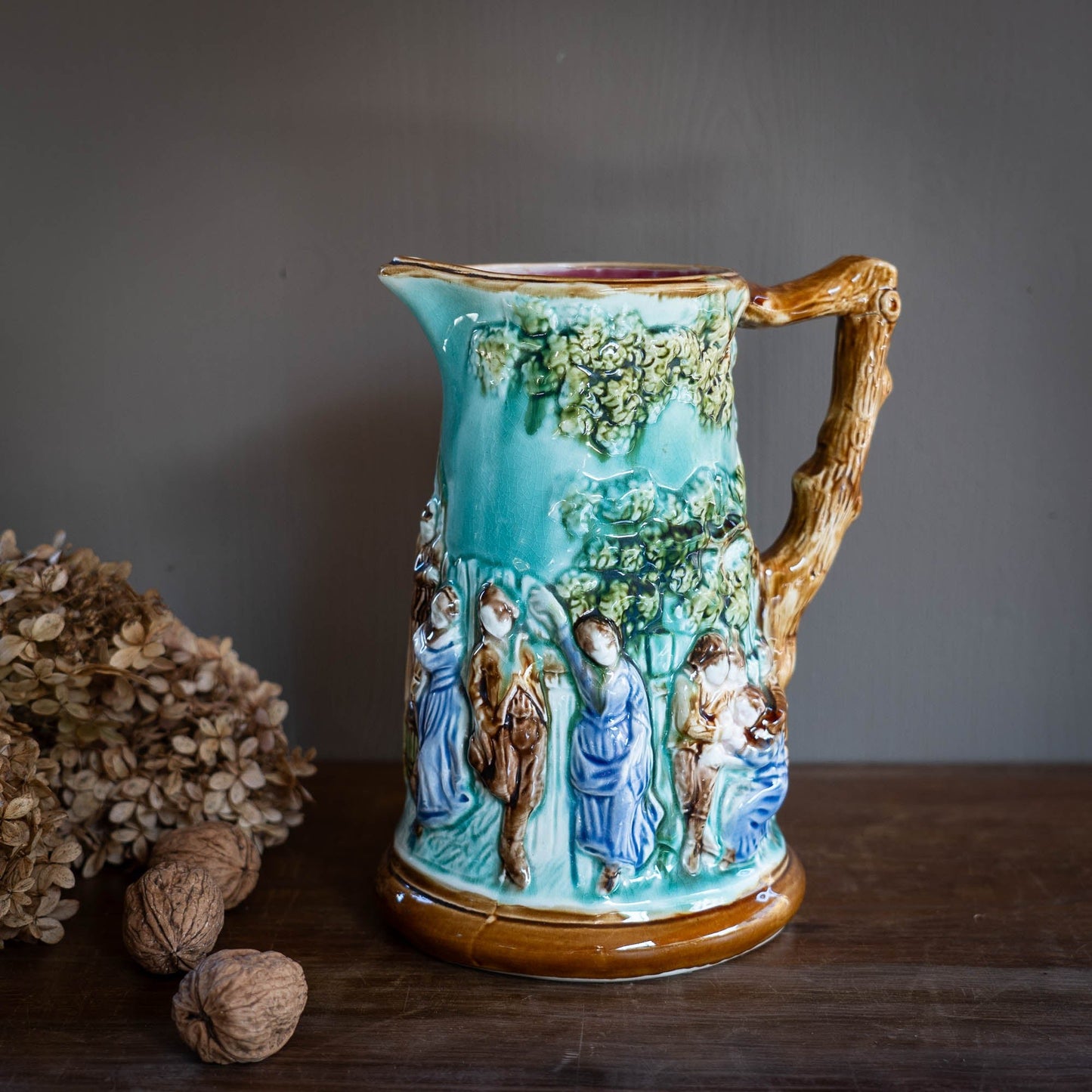 Antique Majolica Jug - Mouzin Leach & Cie - Nimy - les - Mons - ca 1890 - Pitcher & Jugs - The Vintage Tales