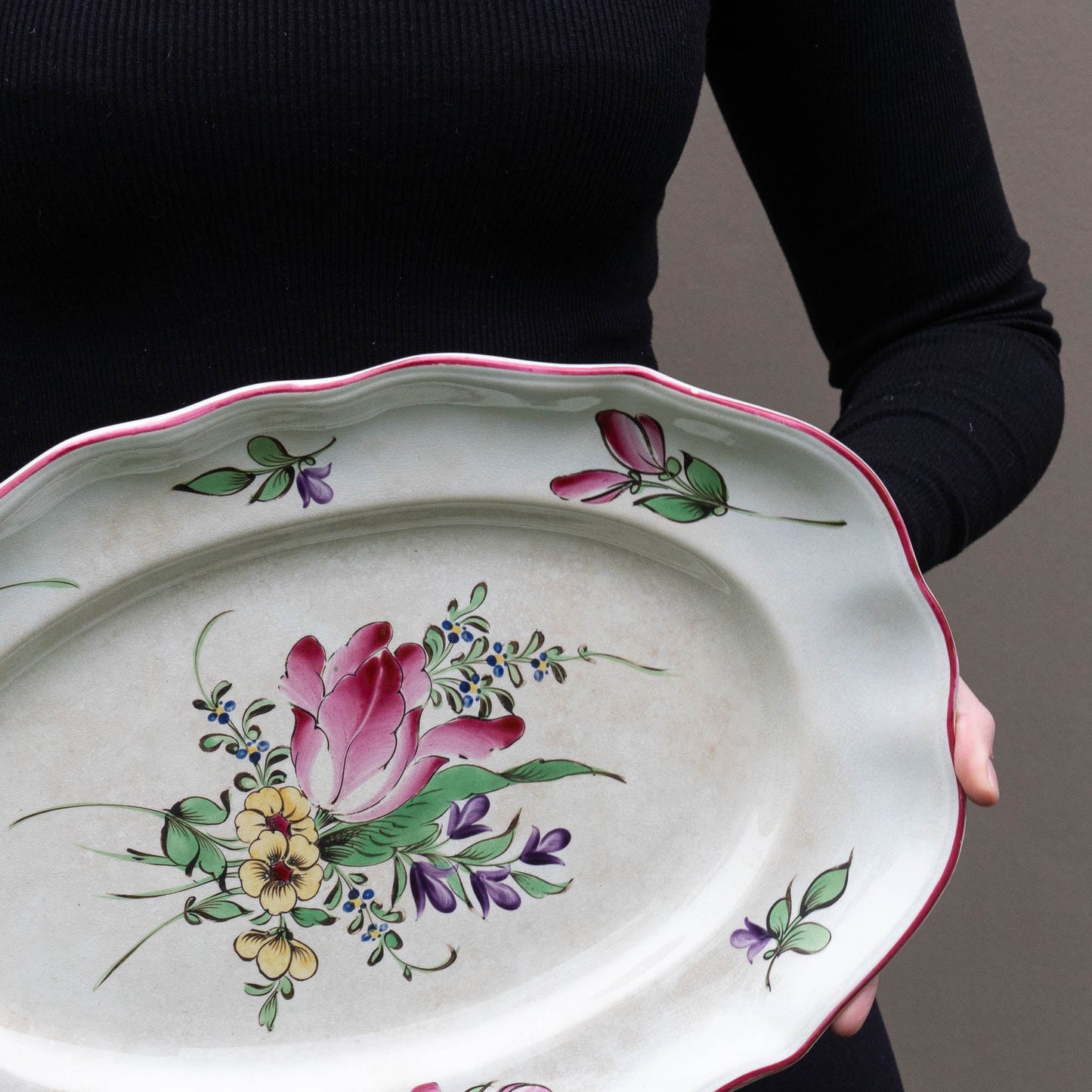 Antique Oval French Platter - Luneville - Early 20th Century - The Vintage Tales