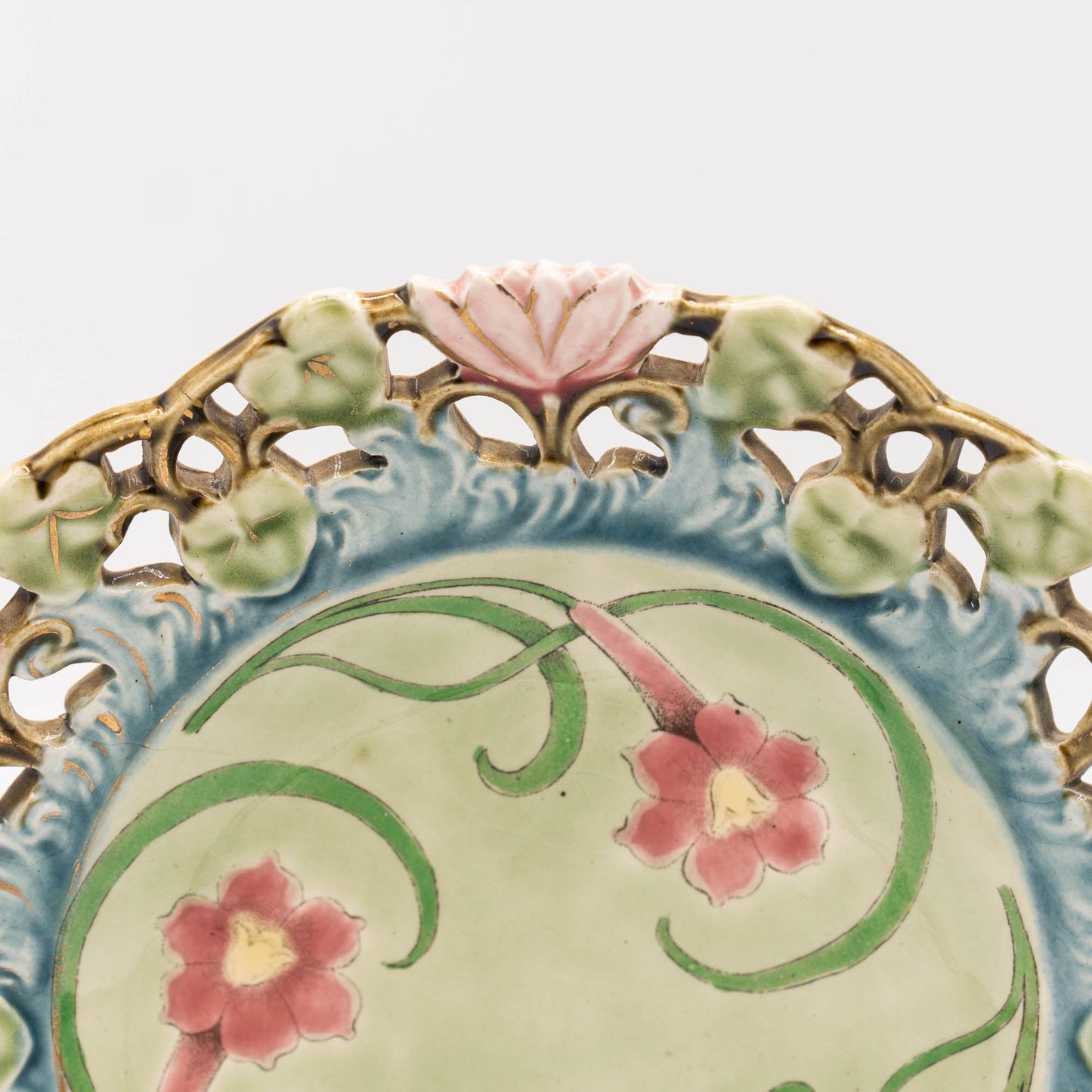 Antique Reticulated Art Nouveau Majolica Plate - RDZ Rudolf Ditmar Znaim - 1890s - The Vintage Tales