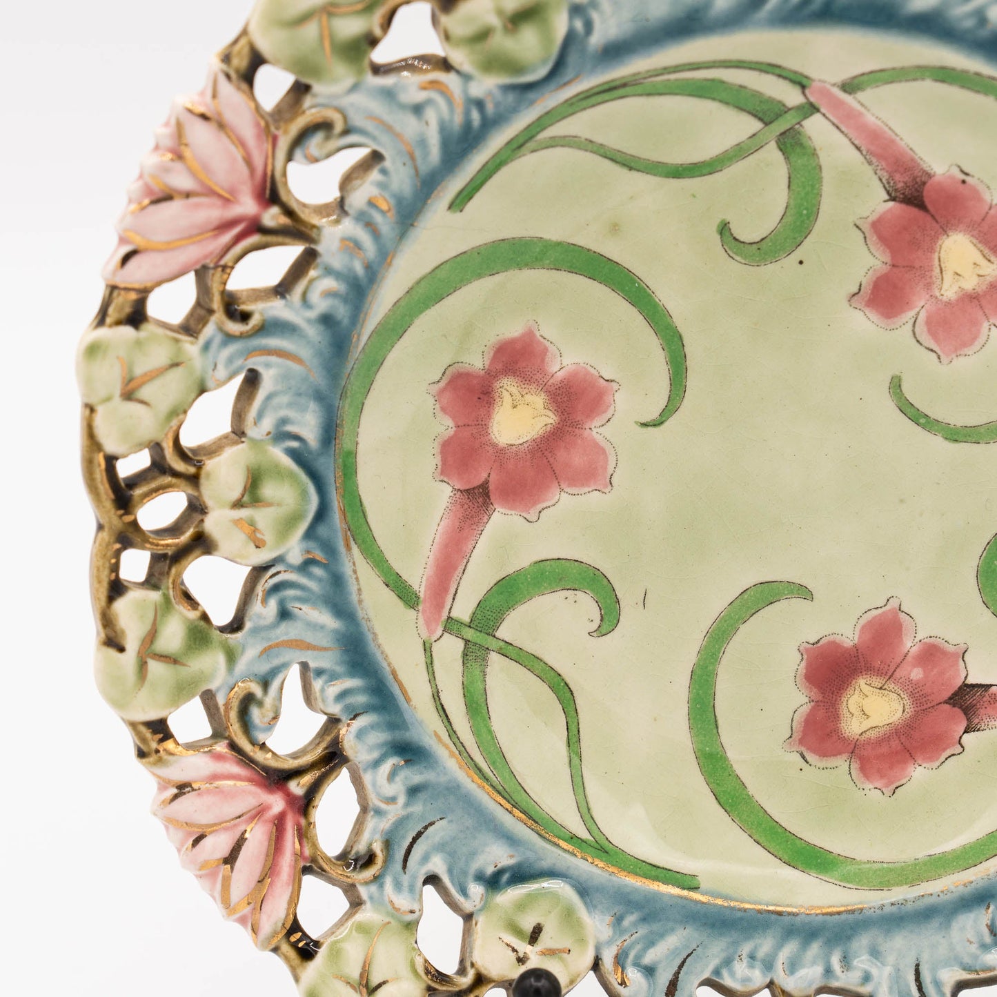 Antique Reticulated Art Nouveau Majolica Plate - RDZ Rudolf Ditmar Znaim - 1890s - The Vintage Tales