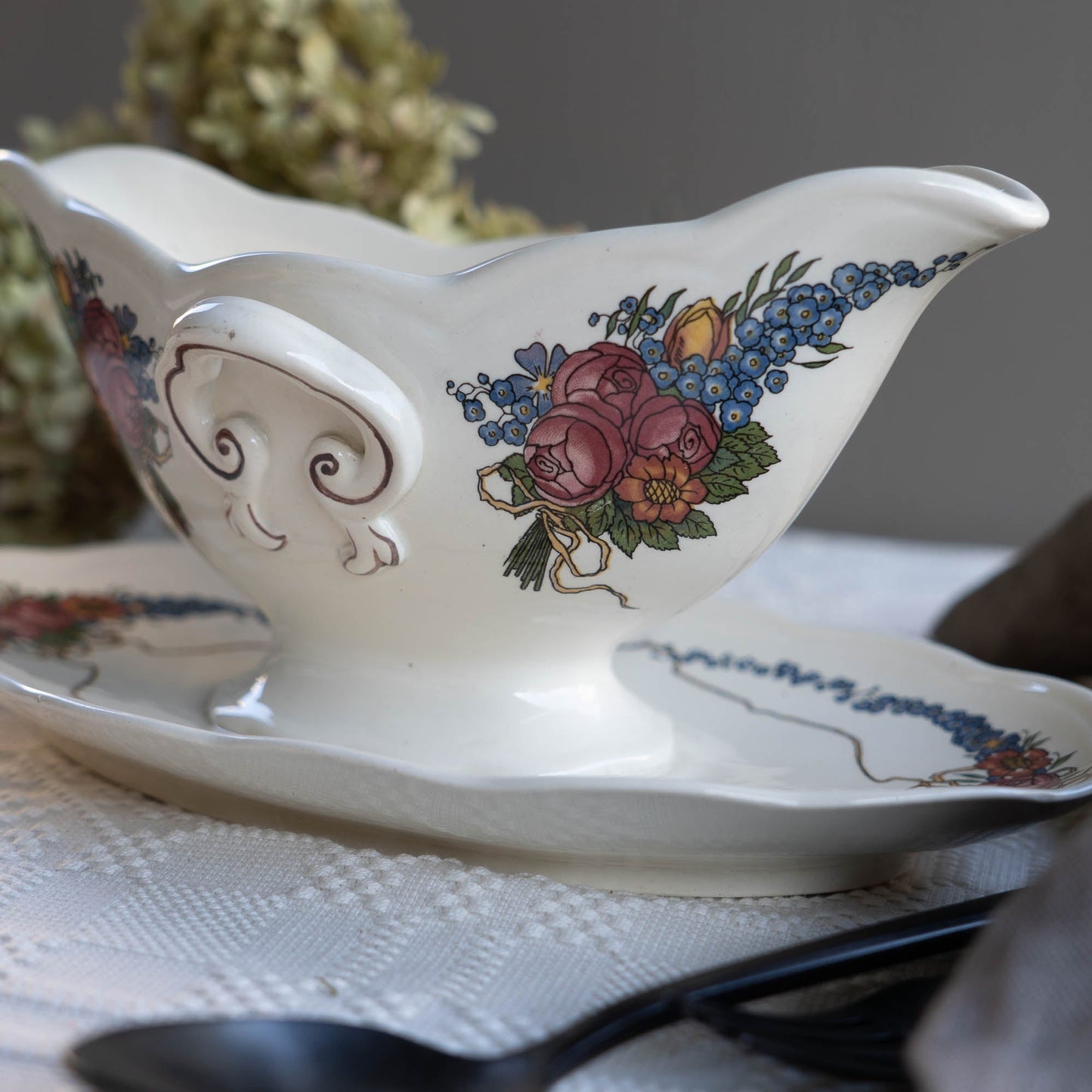 Floral Gravy Boat - Obernai - Sarreguemines - c1940s - Gravy Boat - The Vintage Tales