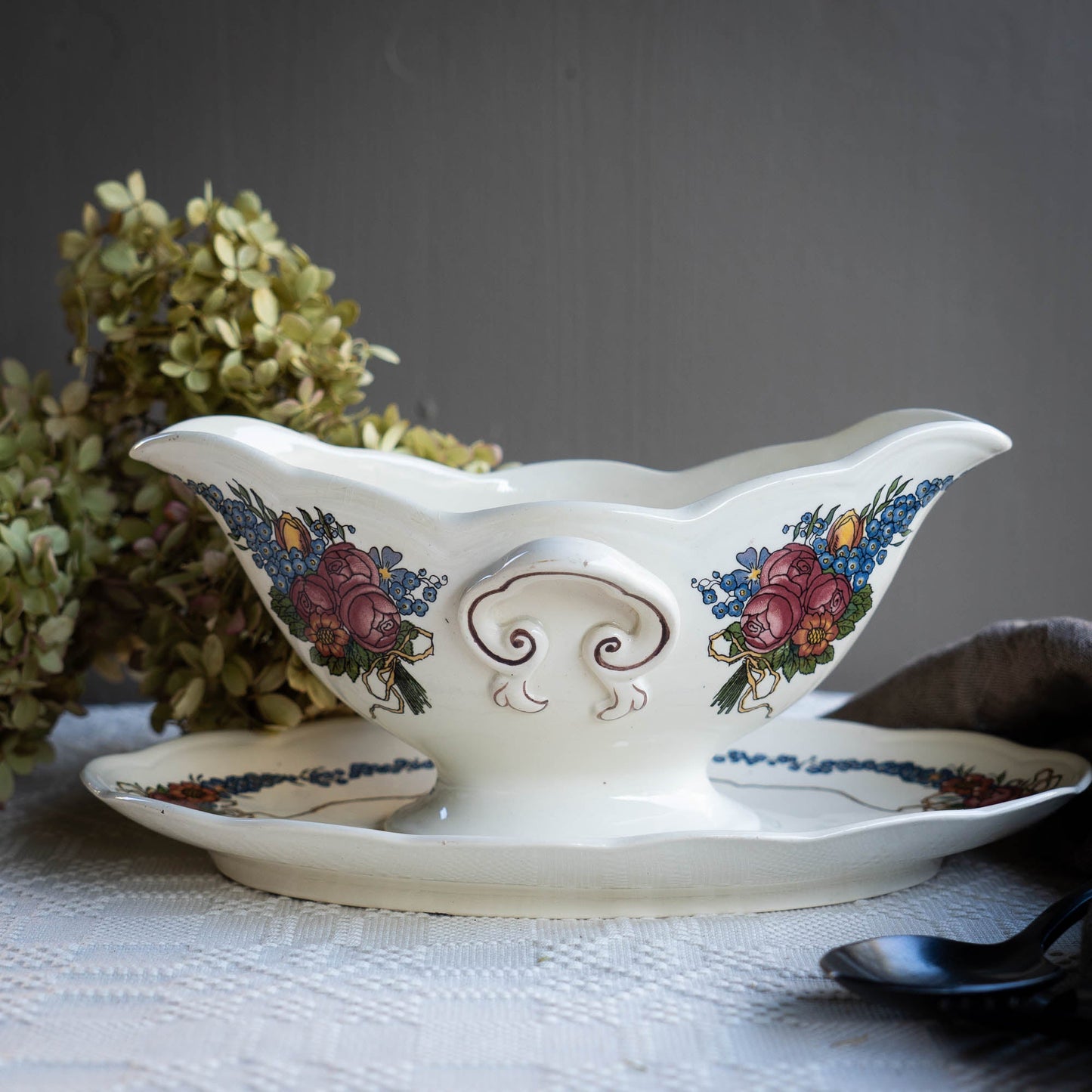 Floral Gravy Boat - Obernai - Sarreguemines - c1940s - Gravy Boat - The Vintage Tales