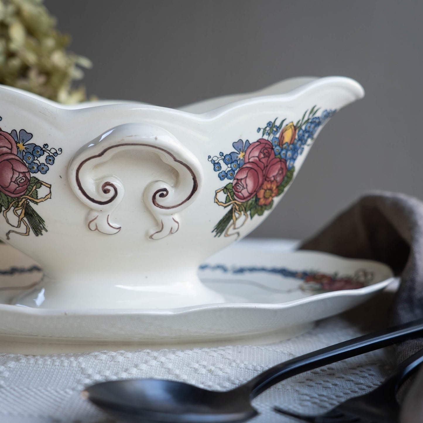 Floral Gravy Boat - Obernai - Sarreguemines - c1940s - Gravy Boat - The Vintage Tales
