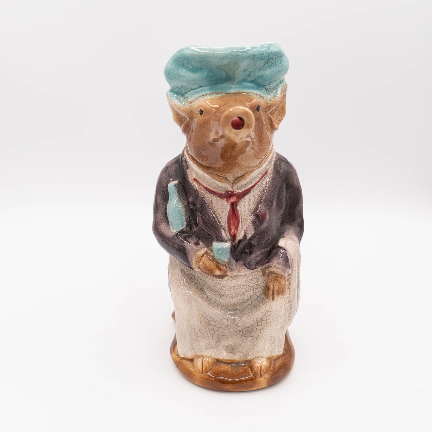 French Antique Barbotine Pig Pitcher - Onnaing - 1900s - The Vintage Tales