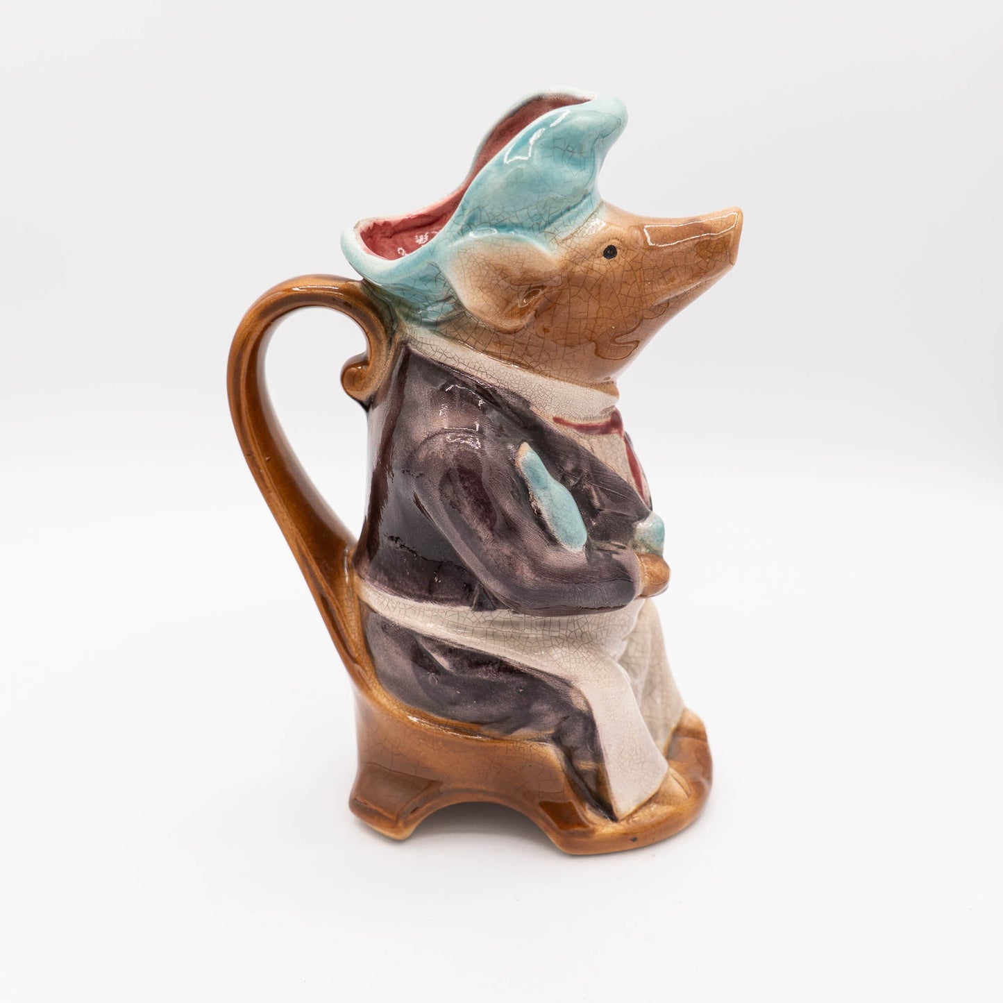 French Antique Barbotine Pig Pitcher - Onnaing - 1900s - The Vintage Tales