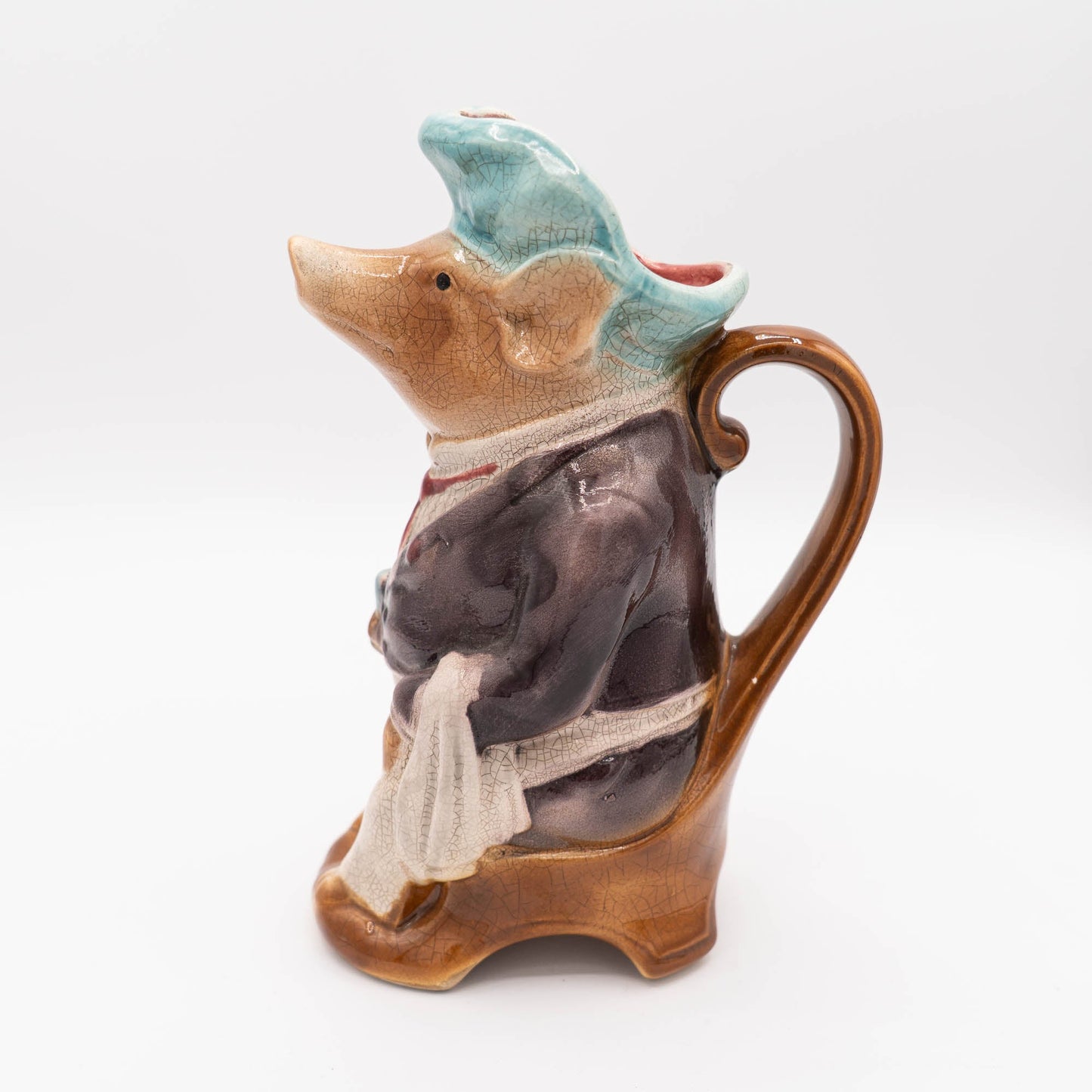 French Antique Barbotine Pig Pitcher - Onnaing - 1900s - The Vintage Tales