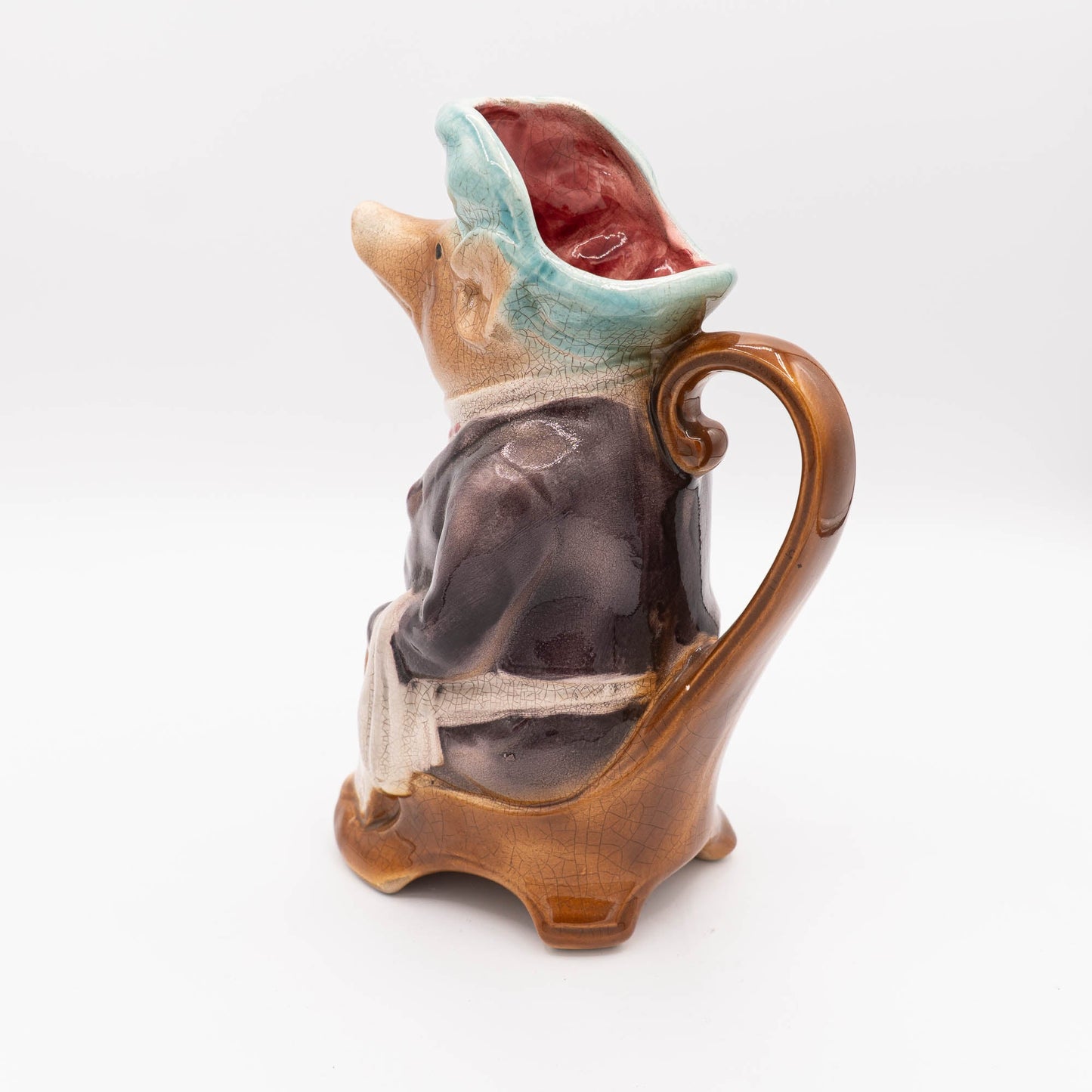 French Antique Barbotine Pig Pitcher - Onnaing - 1900s - The Vintage Tales