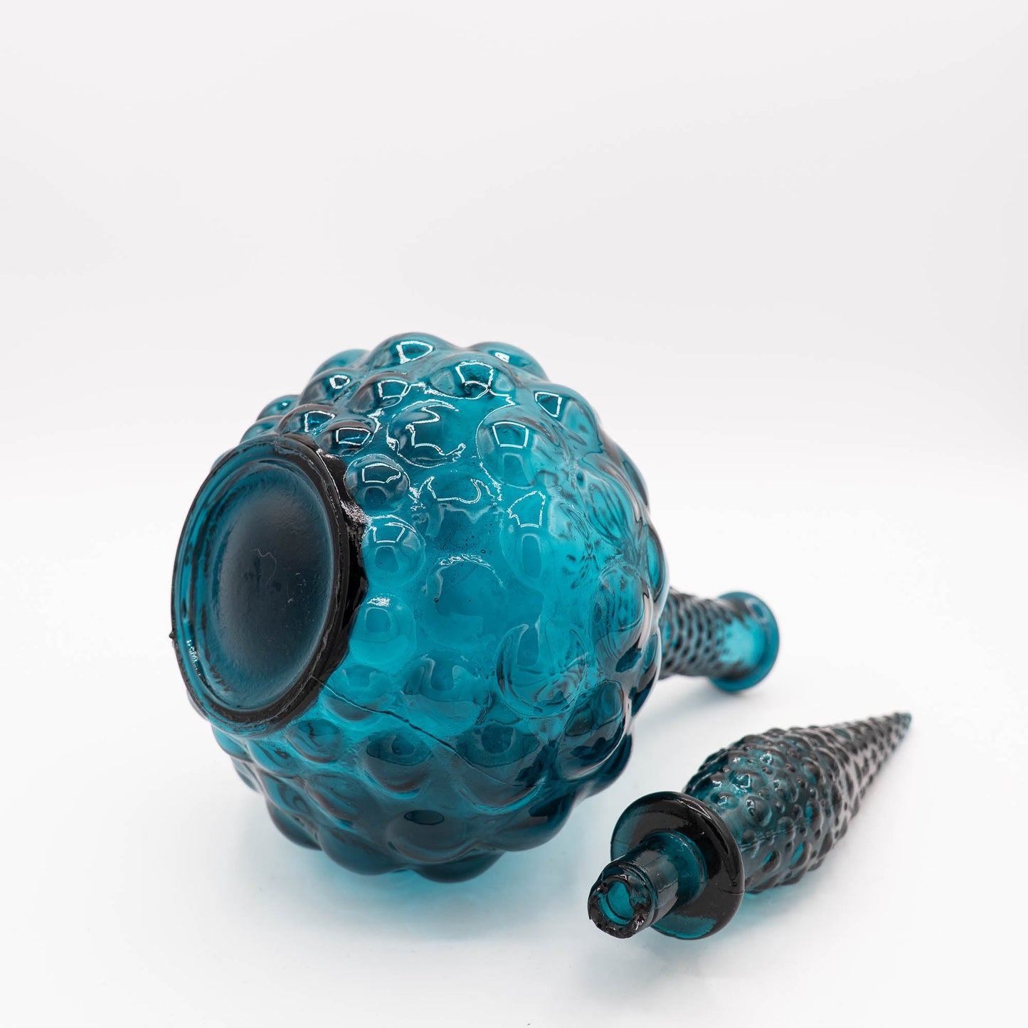 Large Blue Hobnail "Genie" Bottle - Empoli - 1960s - The Vintage Tales