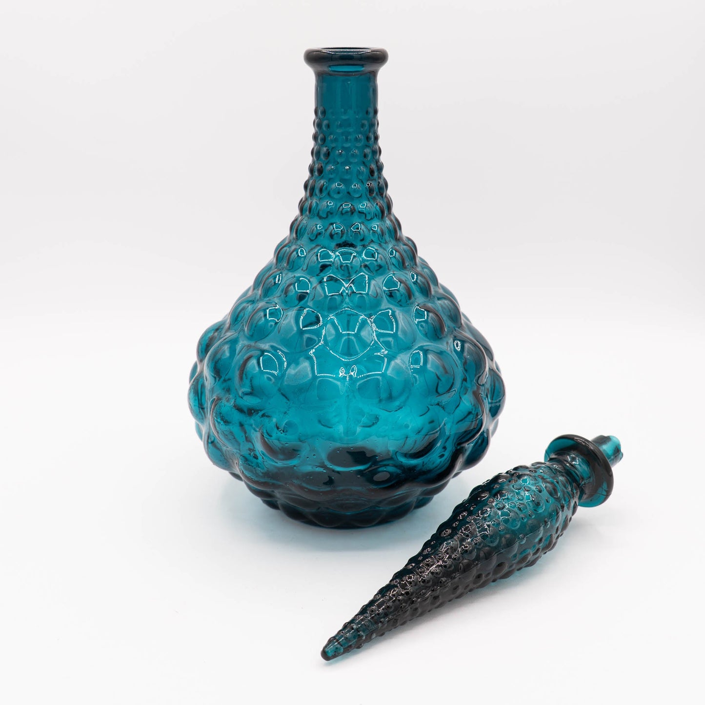 Large Blue Hobnail "Genie" Bottle - Empoli - 1960s - The Vintage Tales