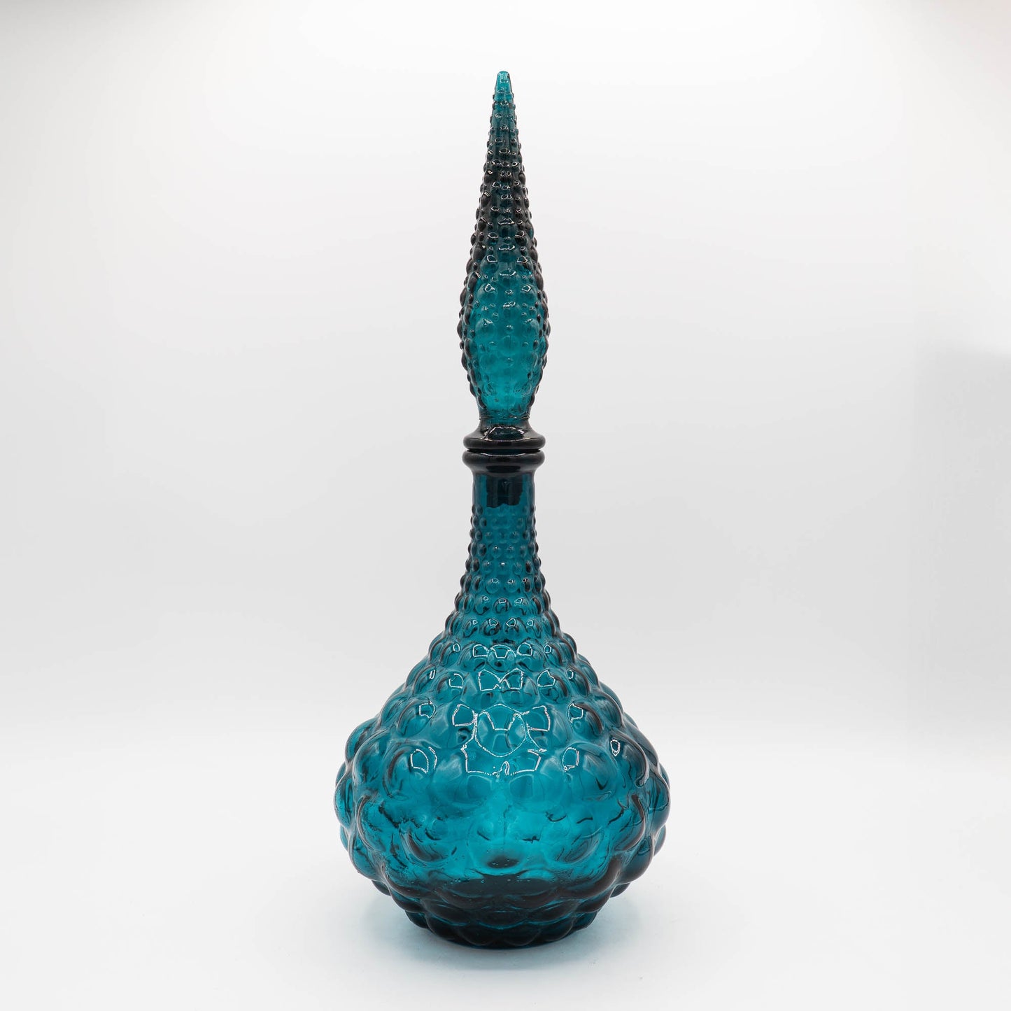 Large Blue Hobnail "Genie" Bottle - Empoli - 1960s - The Vintage Tales