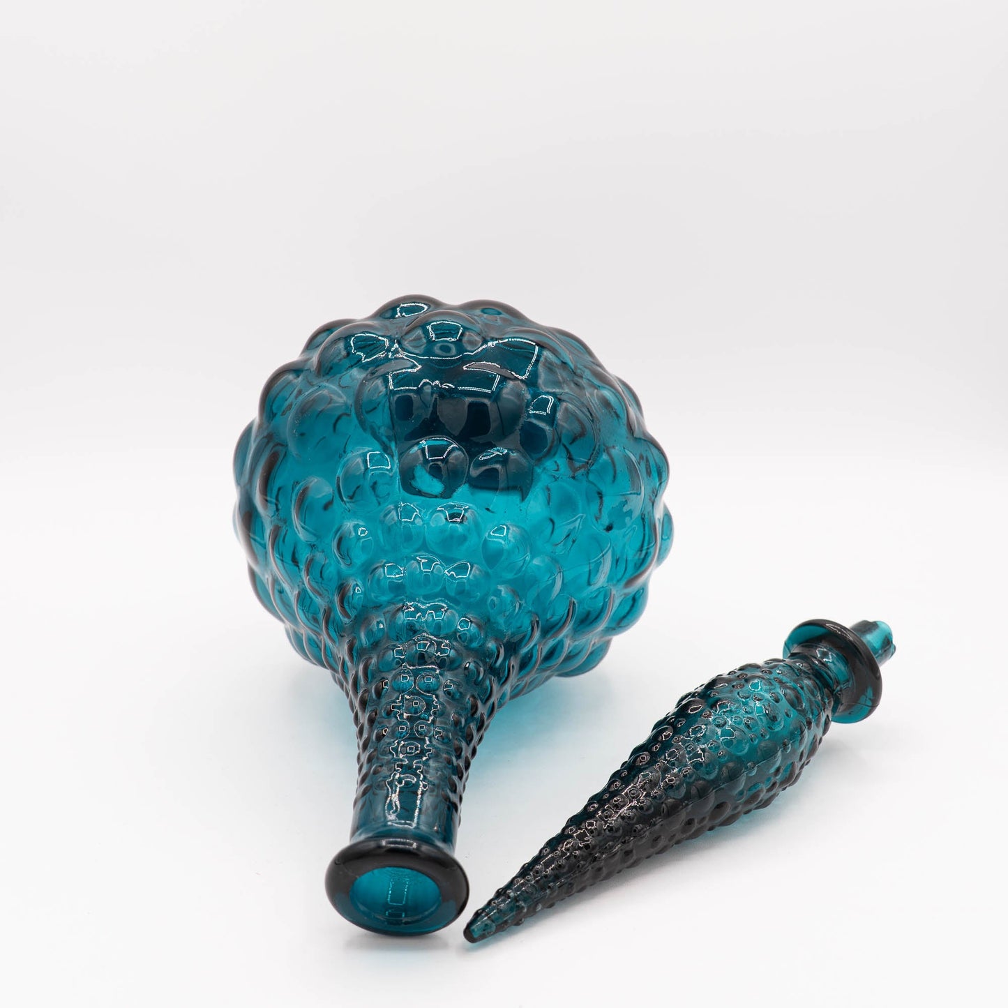 Large Blue Hobnail "Genie" Bottle - Empoli - 1960s - The Vintage Tales