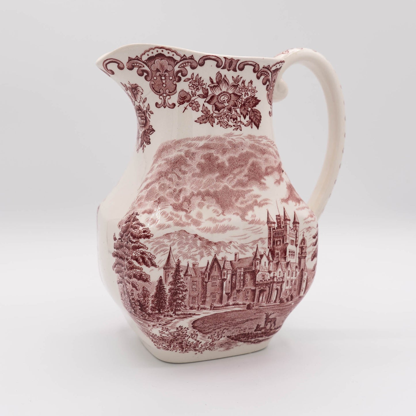 Large Red Transferware Pitcher - Royal Homes of Britain - Enoch Wedgwood - c1960s - Pitcher & Jugs - The Vintage Tales