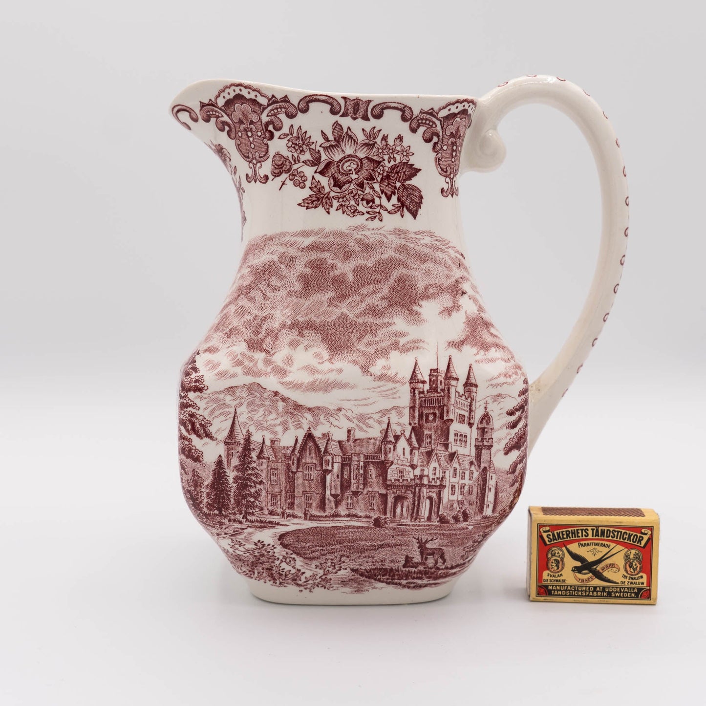 Large Red Transferware Pitcher - Royal Homes of Britain - Enoch Wedgwood - c1960s - Pitcher & Jugs - The Vintage Tales