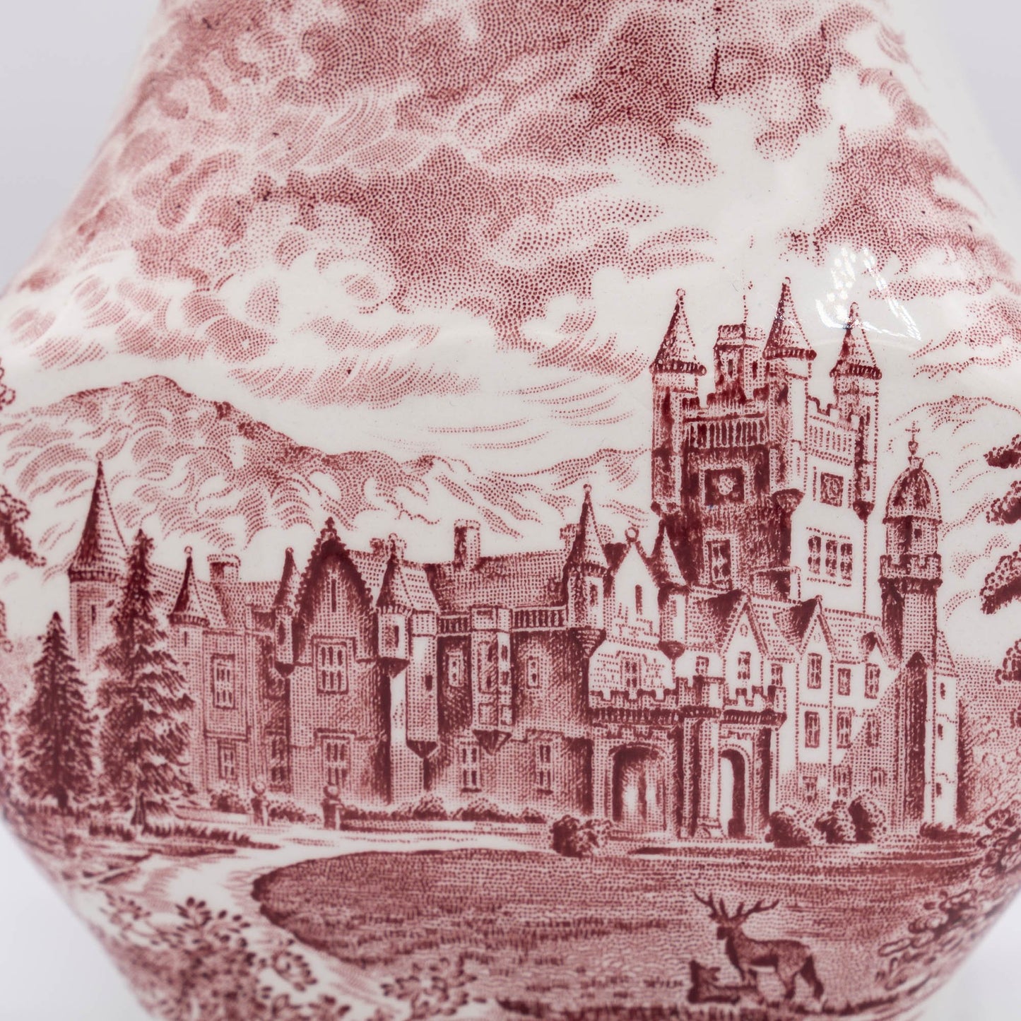 Large Red Transferware Pitcher - Royal Homes of Britain - Enoch Wedgwood - c1960s - Pitcher & Jugs - The Vintage Tales
