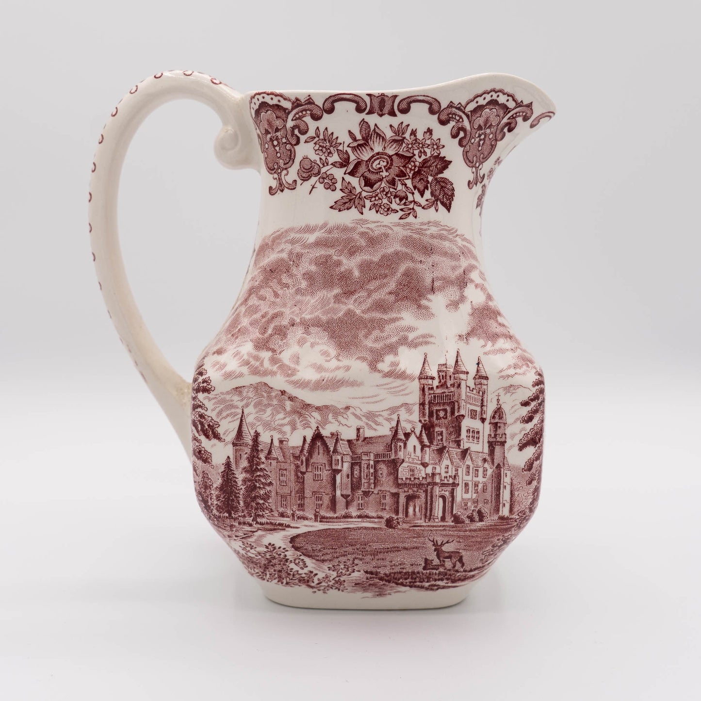 Large Red Transferware Pitcher - Royal Homes of Britain - Enoch Wedgwood - c1960s - Pitcher & Jugs - The Vintage Tales