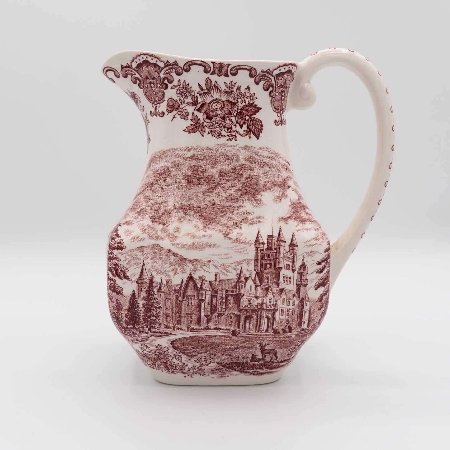 Large Red Transferware Pitcher - Royal Homes of Britain - Enoch Wedgwood - c1960s - Pitcher & Jugs - The Vintage Tales