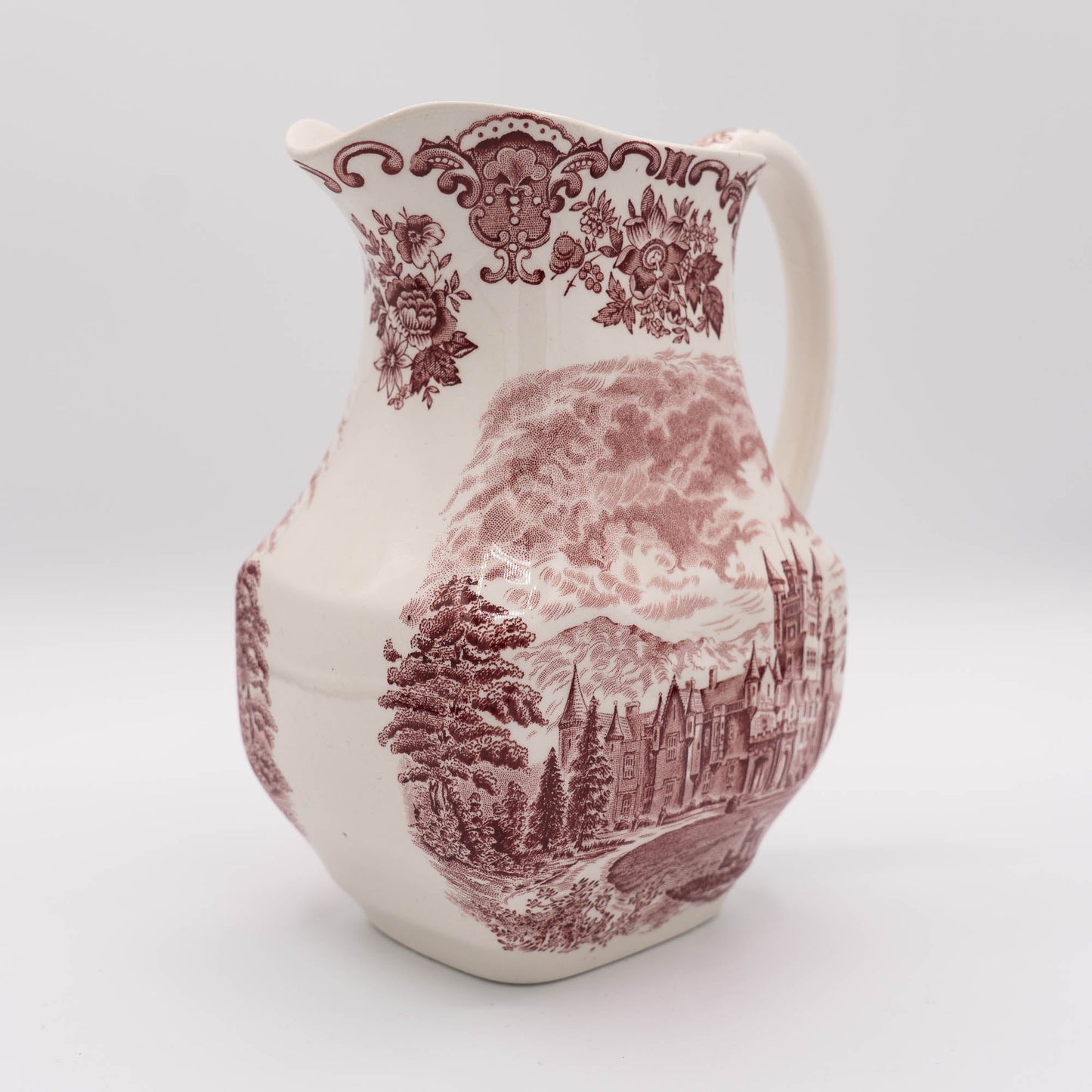 Large Red Transferware Pitcher - Royal Homes of Britain - Enoch Wedgwood - c1960s - Pitcher & Jugs - The Vintage Tales