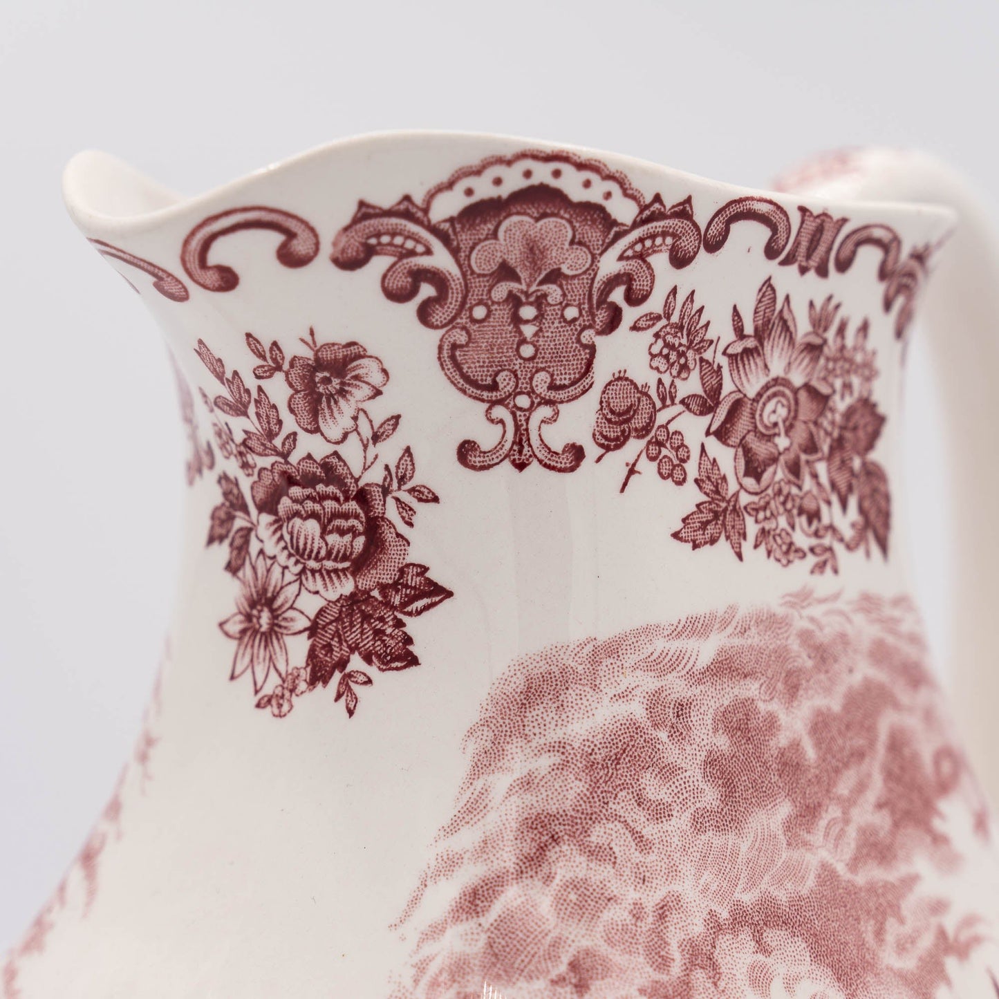 Large Red Transferware Pitcher - Royal Homes of Britain - Enoch Wedgwood - c1960s - Pitcher & Jugs - The Vintage Tales