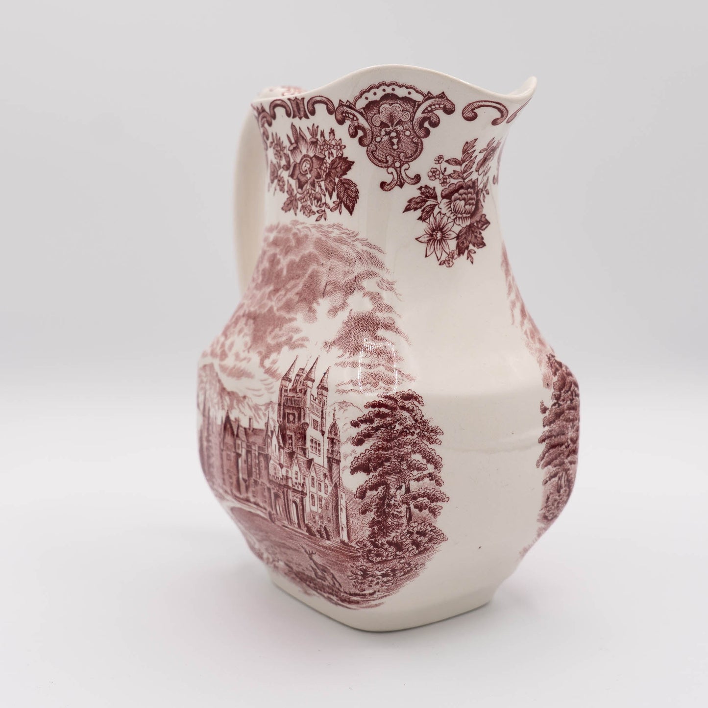 Large Red Transferware Pitcher - Royal Homes of Britain - Enoch Wedgwood - c1960s - Pitcher & Jugs - The Vintage Tales