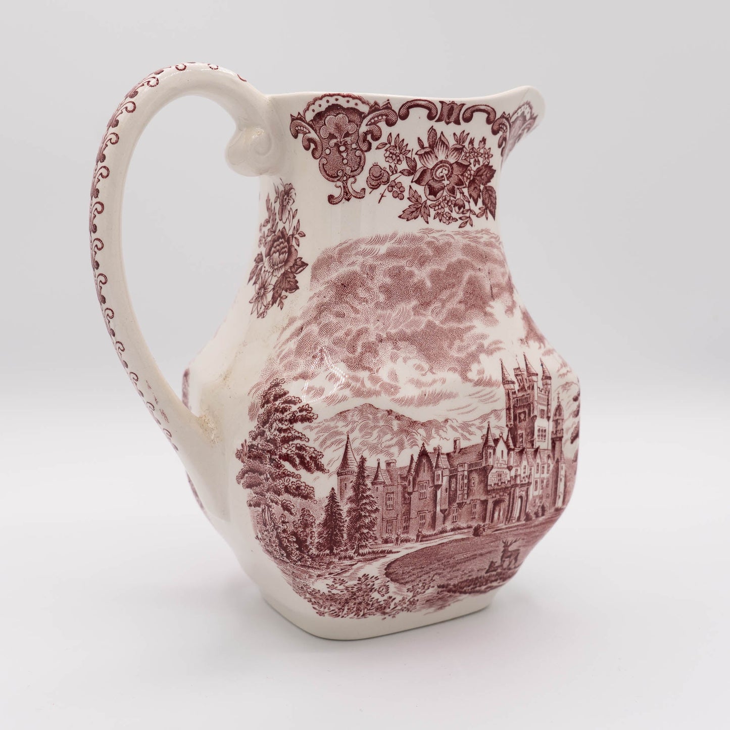 Large Red Transferware Pitcher - Royal Homes of Britain - Enoch Wedgwood - c1960s - Pitcher & Jugs - The Vintage Tales