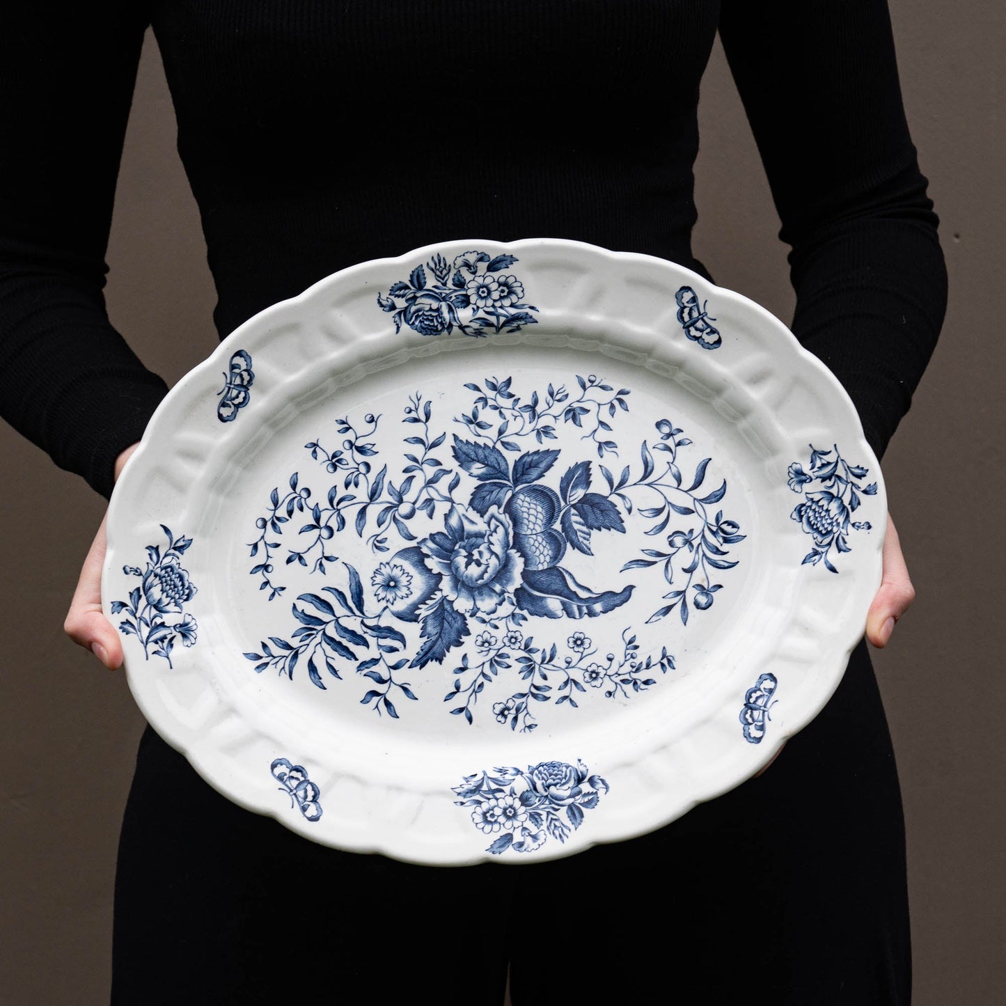 Peony Blue Serving Platter - Booths - c1950s - Serving Plate - The Vintage Tales
