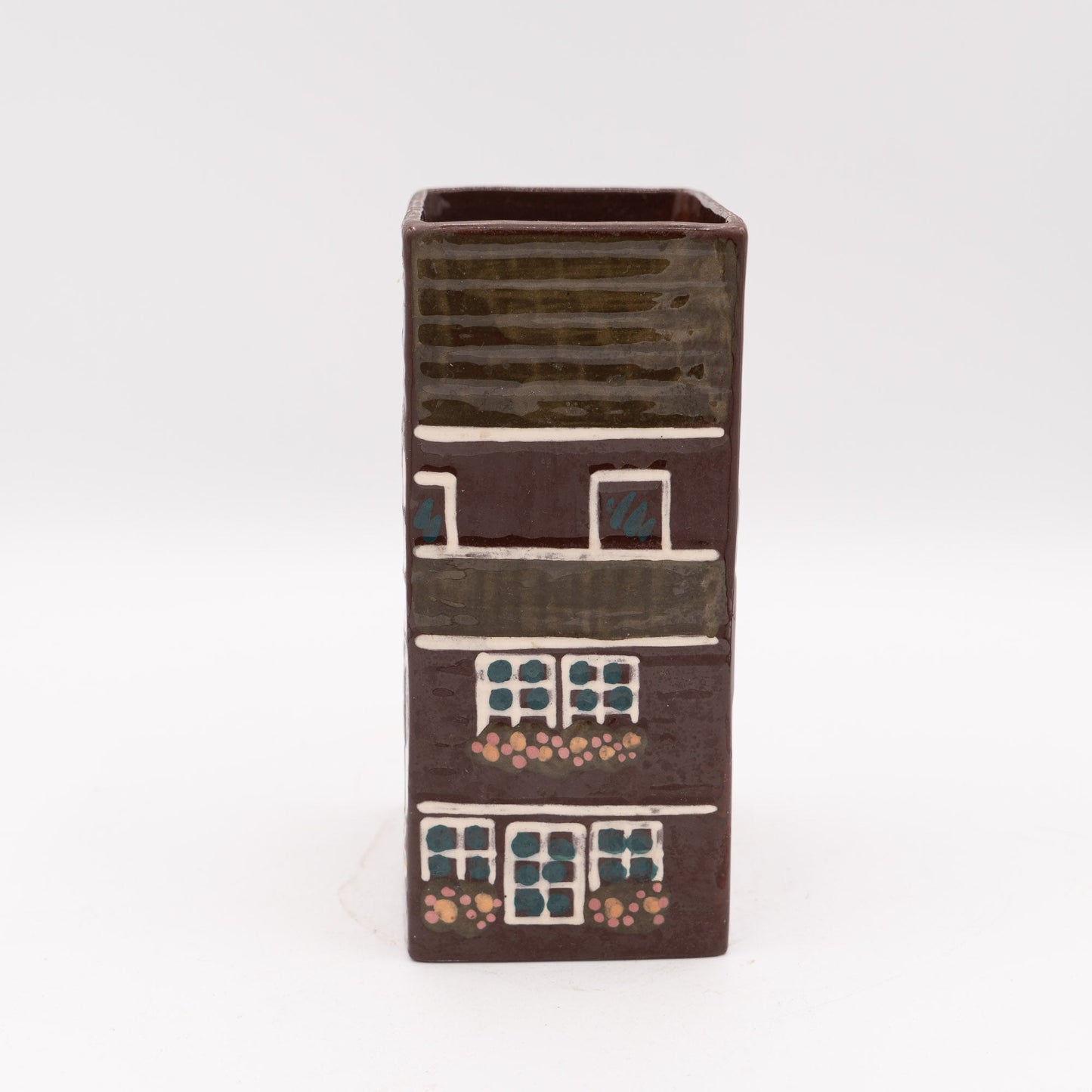 Swiss Mid - Century Vase – Rectangular “Swiss Farmhouse” Handarbeit – Burkart Keramik - Vase - The Vintage Tales