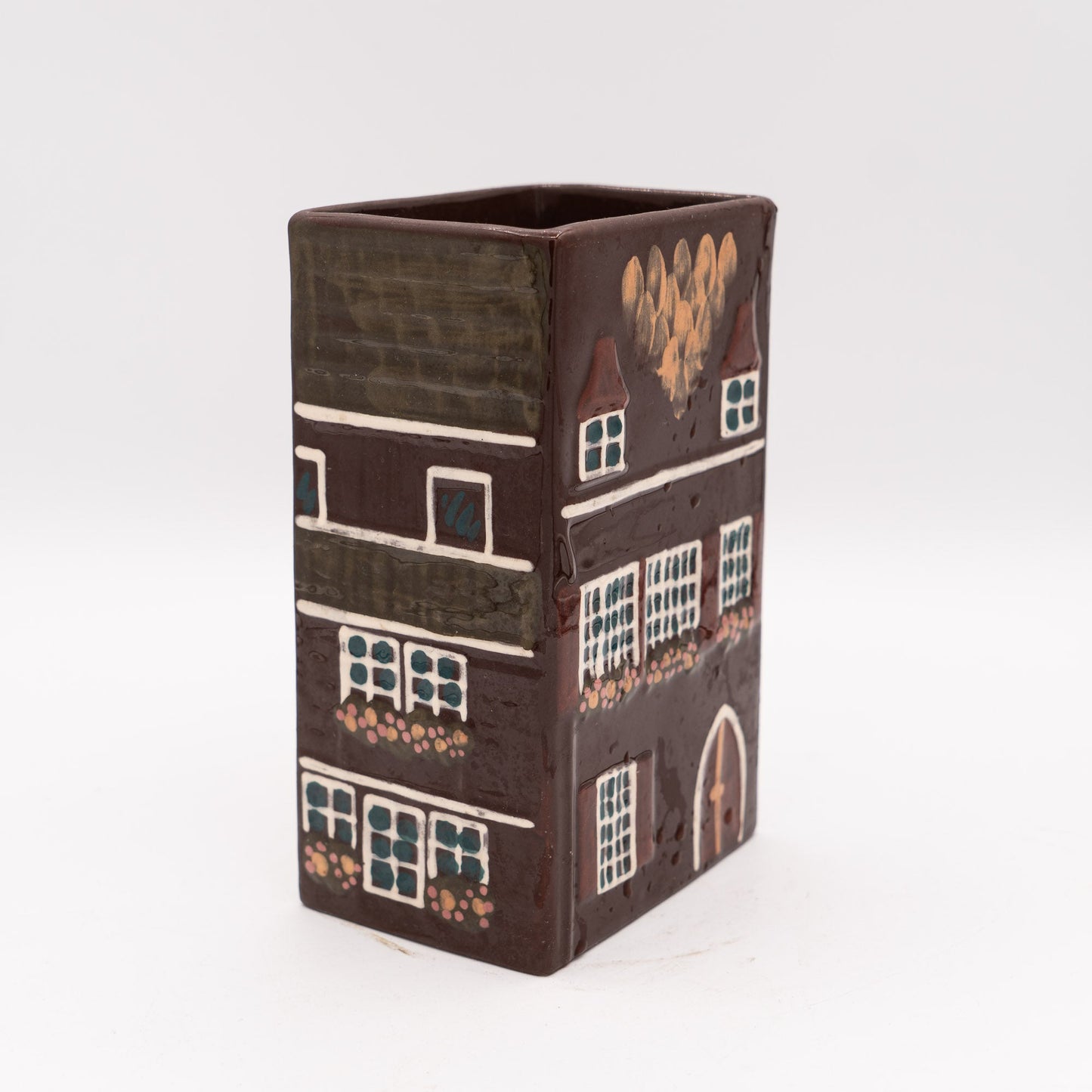 Swiss Mid - Century Vase – Rectangular “Swiss Farmhouse” Handarbeit – Burkart Keramik - Vase - The Vintage Tales