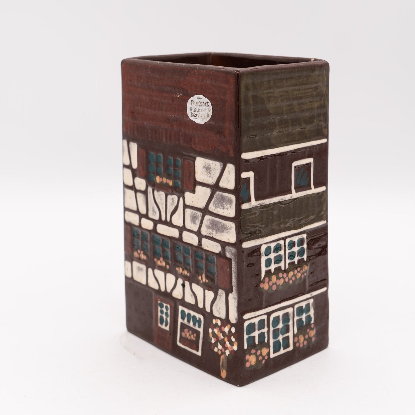 Swiss Mid - Century Vase – Rectangular “Swiss Farmhouse” Handarbeit – Burkart Keramik - Vase - The Vintage Tales