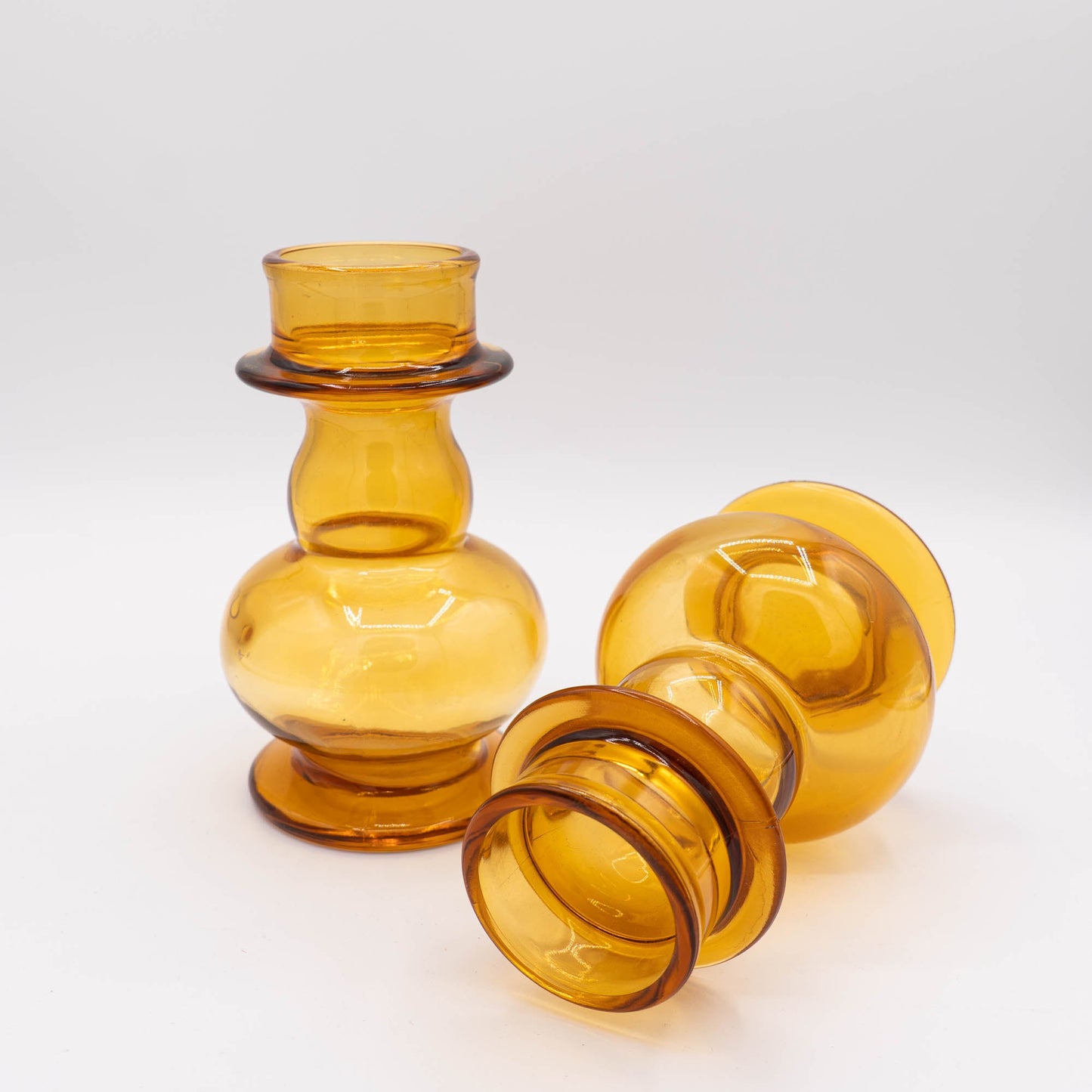 Vintage Amber Hyacinth Vase by Tamara Aladin - Riihimaki Lasi - 1860s - Set of 2 - The Vintage Tales