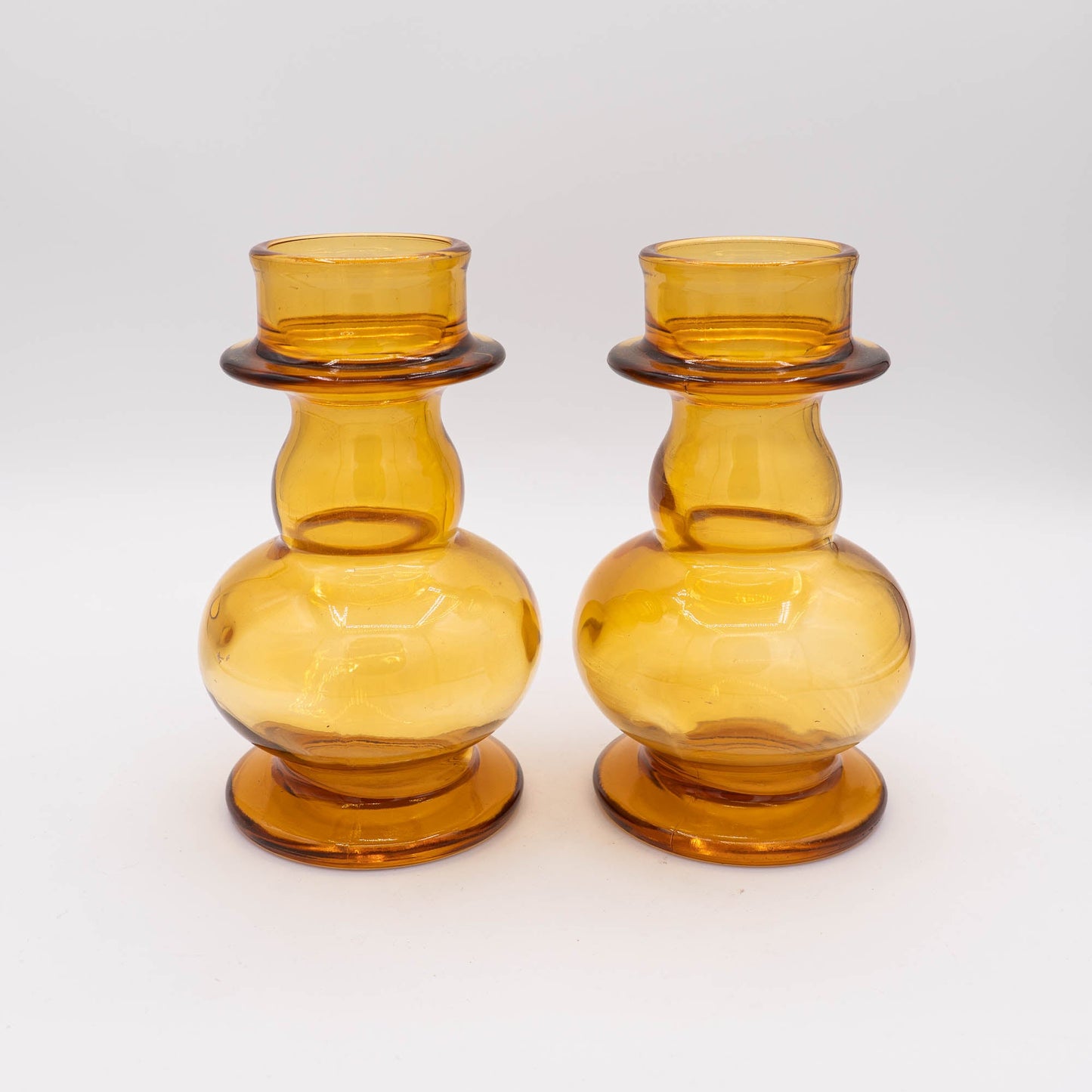 Vintage Amber Hyacinth Vase by Tamara Aladin - Riihimaki Lasi - 1860s - Set of 2 - The Vintage Tales