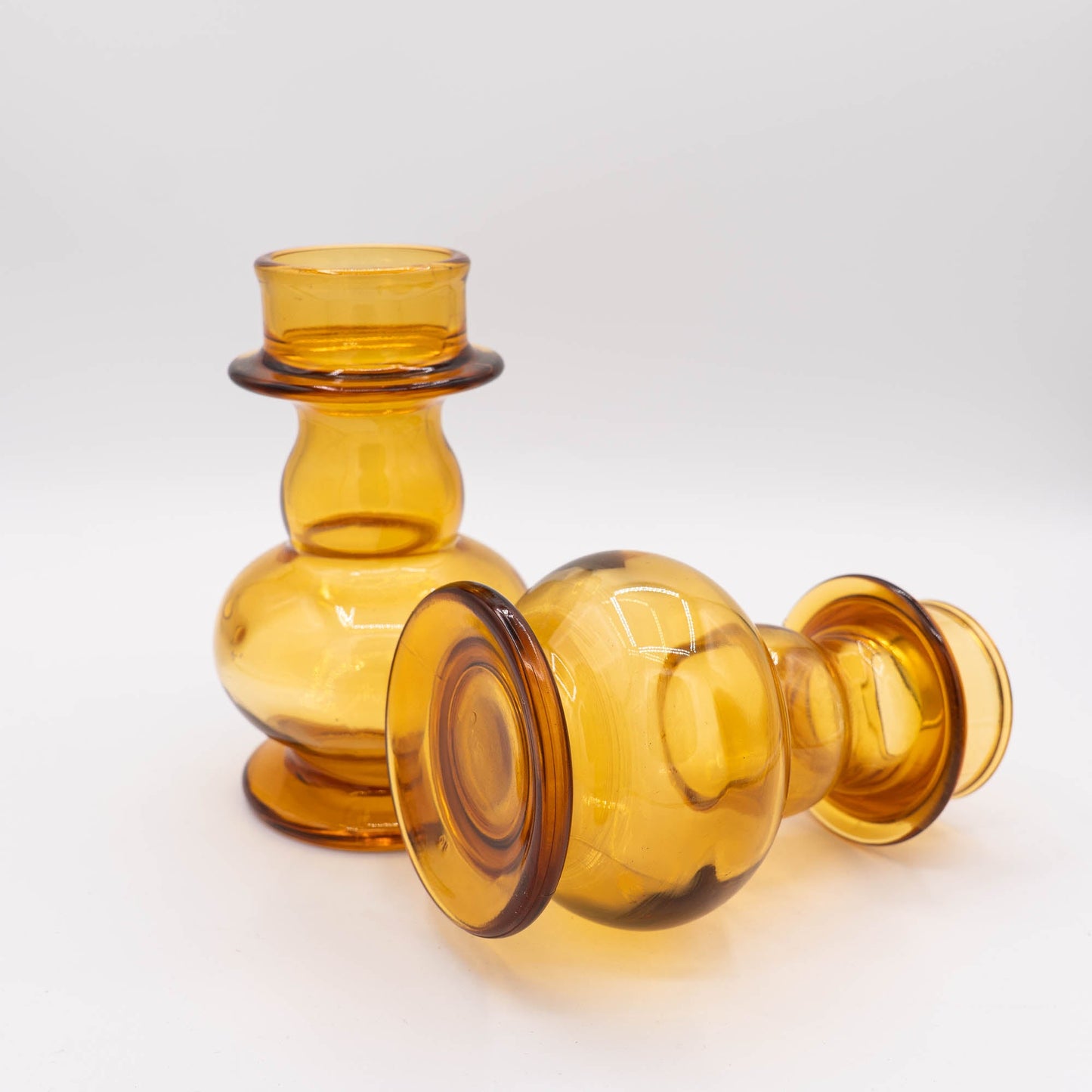 Vintage Amber Hyacinth Vase by Tamara Aladin - Riihimaki Lasi - 1860s - Set of 2 - The Vintage Tales