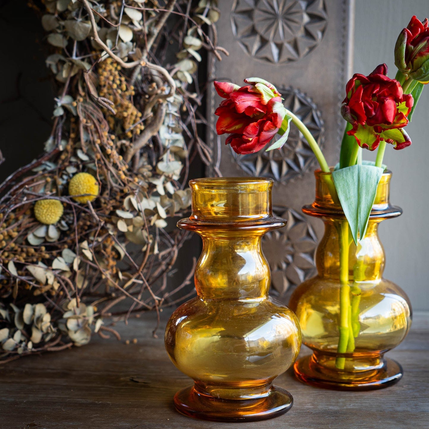 Vintage Amber Hyacinth Vase by Tamara Aladin - Riihimaki Lasi - 1960s - Set of 2 - The Vintage Tales