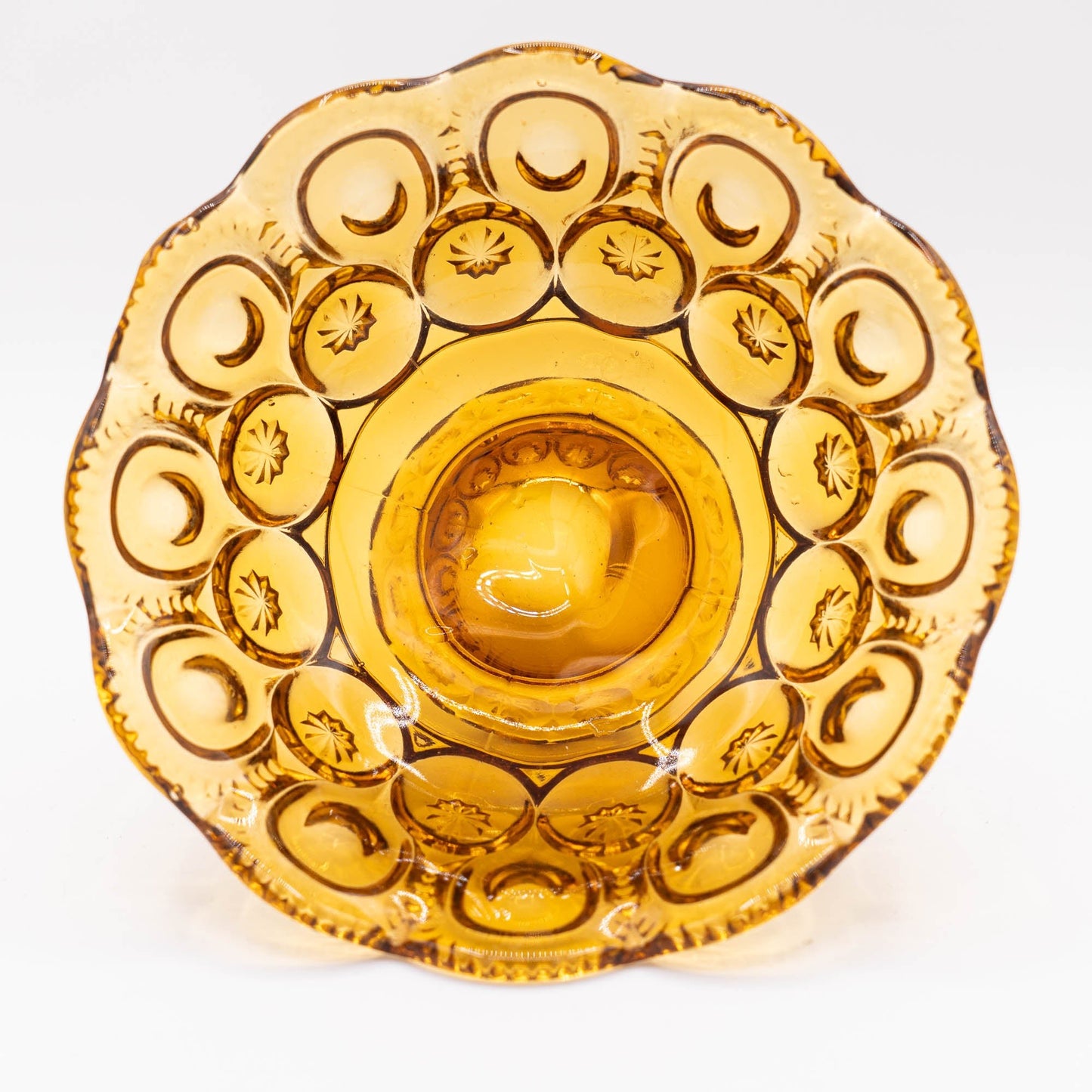 Vintage Amber "Moon & Stars" Footed Bowl - LE Smith - 1970s - The Vintage Tales