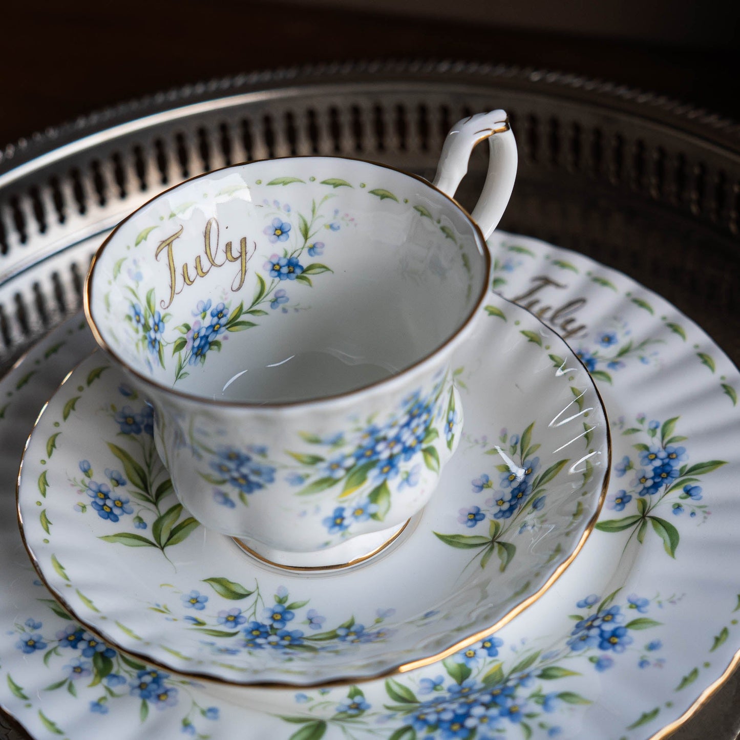 Vintage Forget - me - not Teacup Set with Plate - July - Royal Albert - 1970 - cup - The Vintage Tales