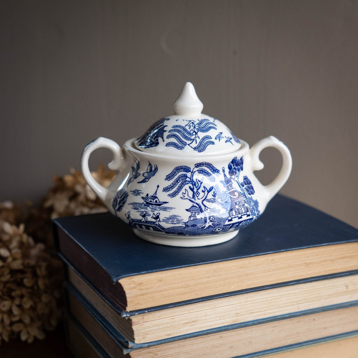 Vintage Old Willow Sugar Bowl - English Ironstone Ltd - c1970s - Sugar Bowl - The Vintage Tales