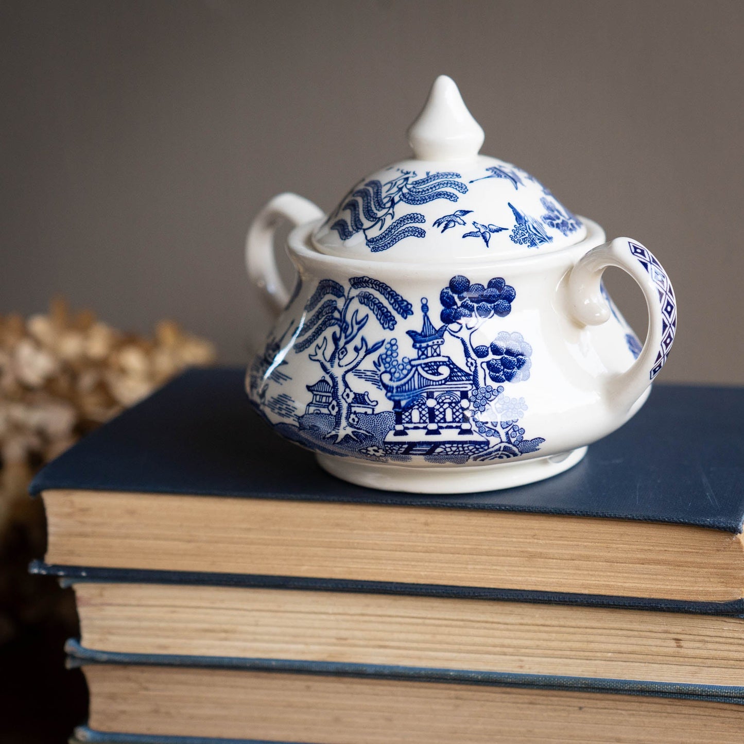 Vintage Old Willow Sugar Bowl - English Ironstone Ltd - c1970s - Sugar Bowl - The Vintage Tales